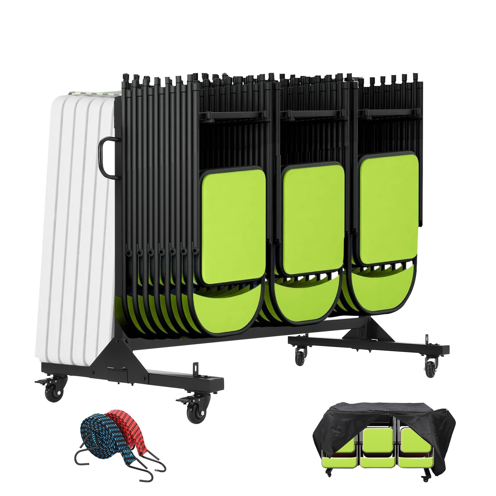 Garvee 400LBS 42 Folding Chair Rack Cart Storage Dolly w/ PVC Wheels and Holder