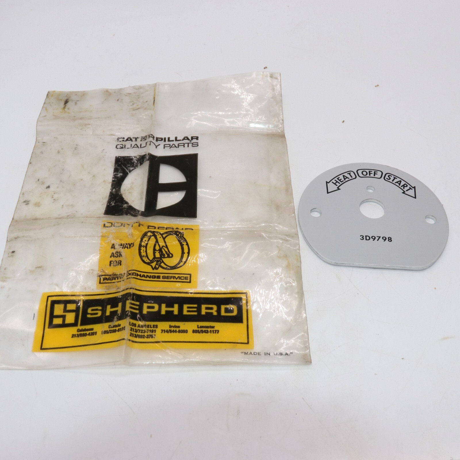 Caterpillar 3D9798 Switch Plate HEAT OFF START Indicator OEM CAT Dash Label NOS