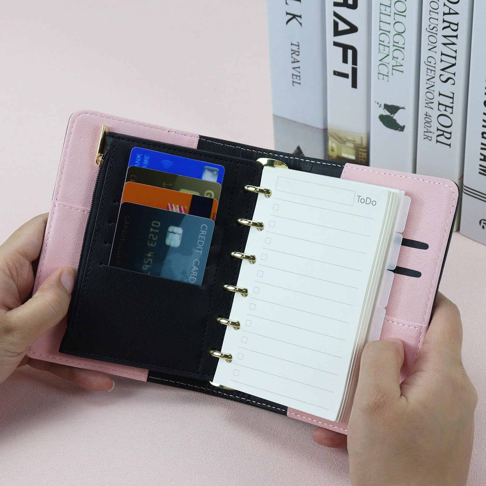 A7 Refillable Planner Small Binder Notebook 6 Ring PU Leather Organizer Zipper