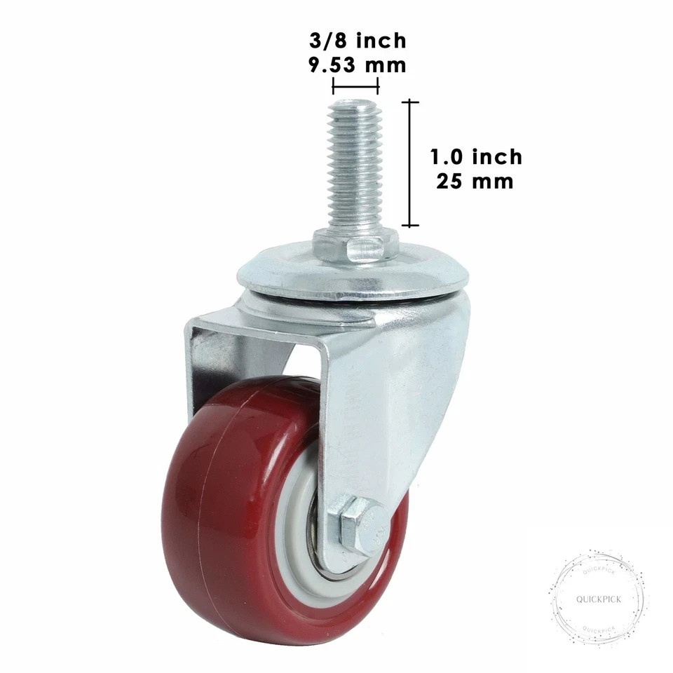 Swivel Caster Wheels 2 Inch Heavy Duty Threaded Stem Casters 3/8″-16×1 Set of 4