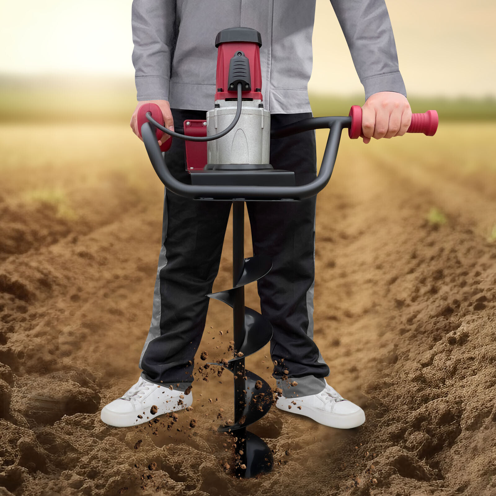 200rpm Powerful Electric Corded Digger Post Hole Auger 2 Drill Bit 1500W 1.6HP