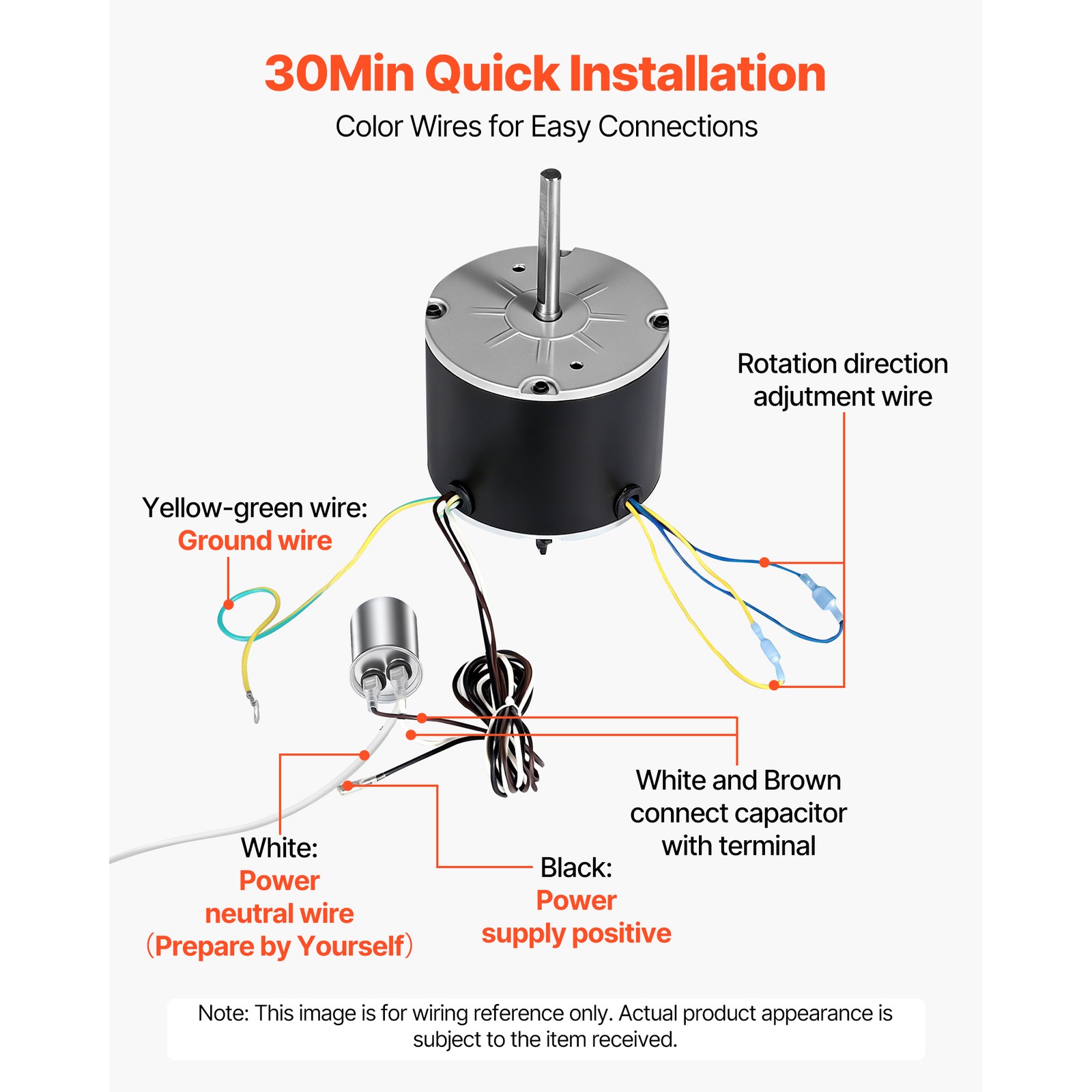 Uimoso Condenser Fan Motor with Capacitor 1/4HP 825RPM 208-230V Dual Rotation