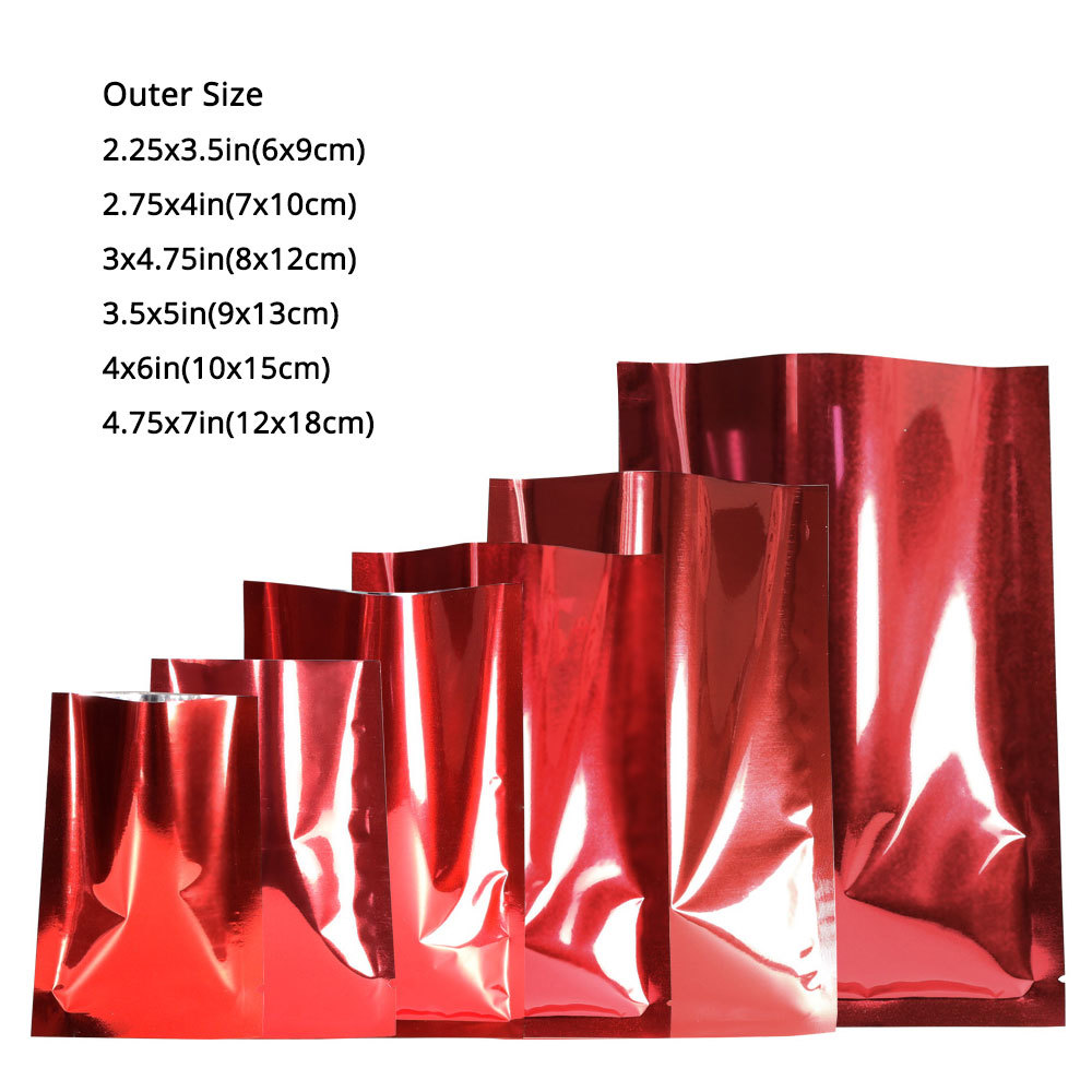 Many Sizes for Glossy Red Flat Foil Mylar Heat-Sealable Open Top Pouch Bag R05