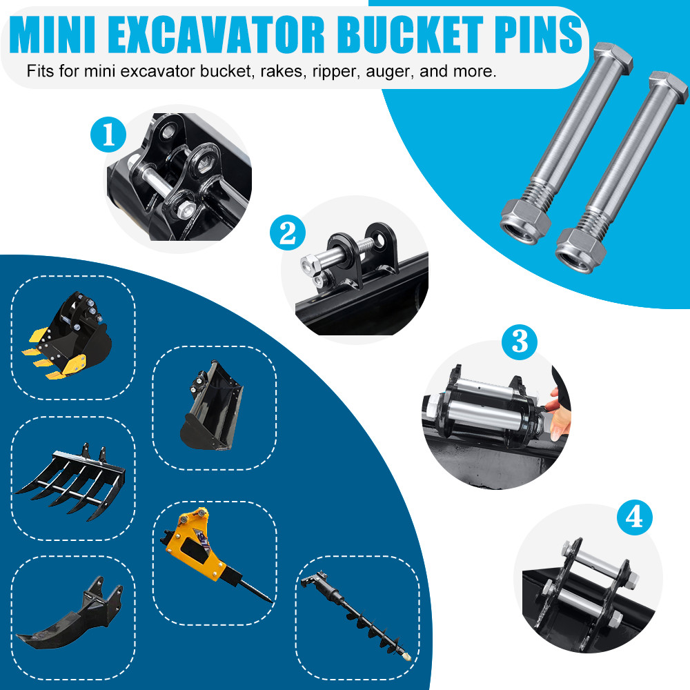 2 Pack 25mm Mini Excavator Pins w/ Nut – Bucket Auger Ripper