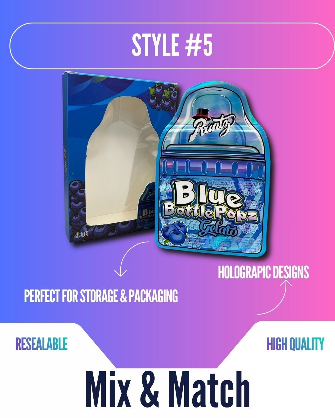 3.5g Mylar Bags With Display Box | Resealable Smell Proof | 12-128 Pack Options