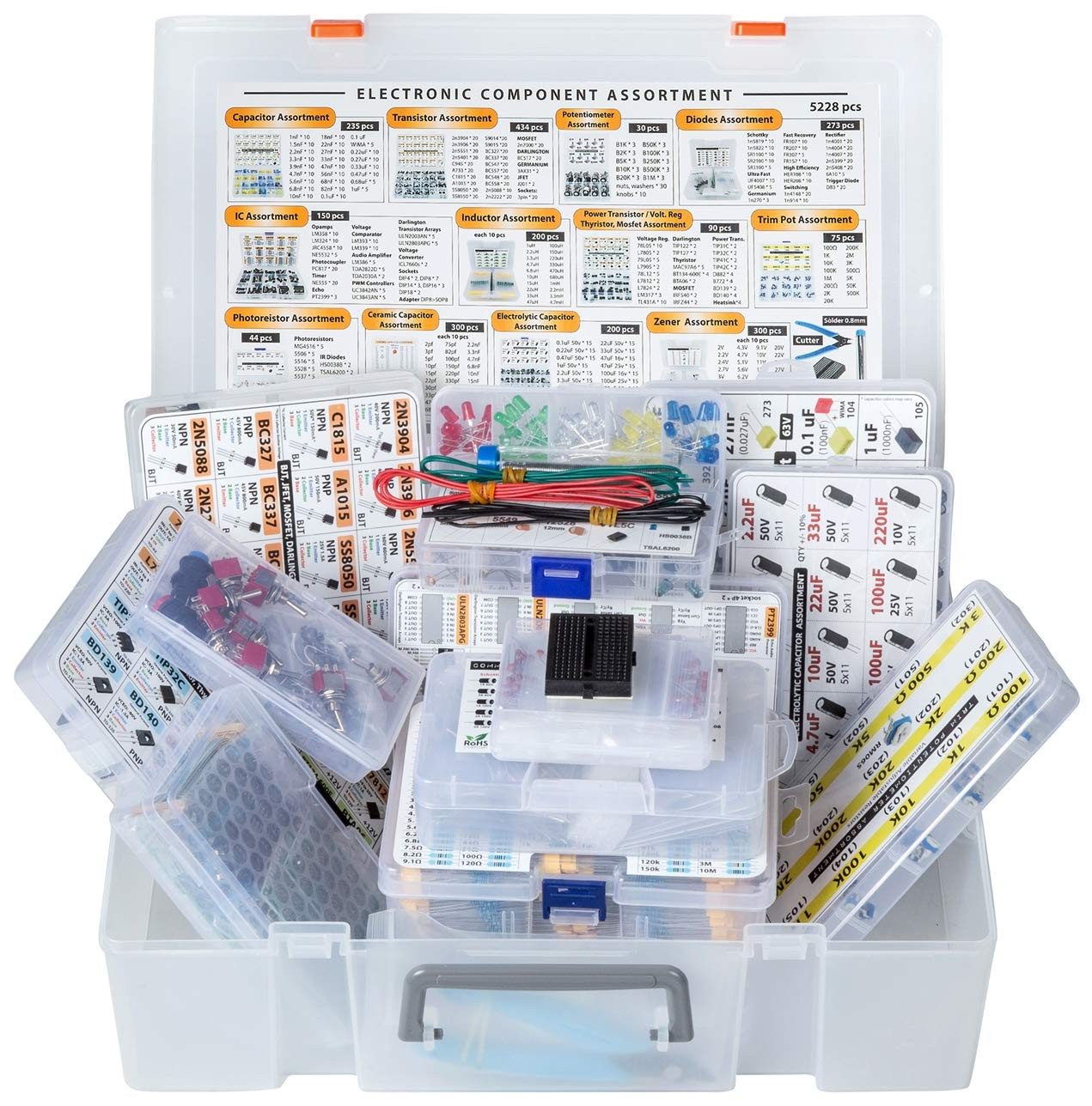 XXXL Electronic Component Assortment Box Kit, 5228 pcs, Capacitors,…