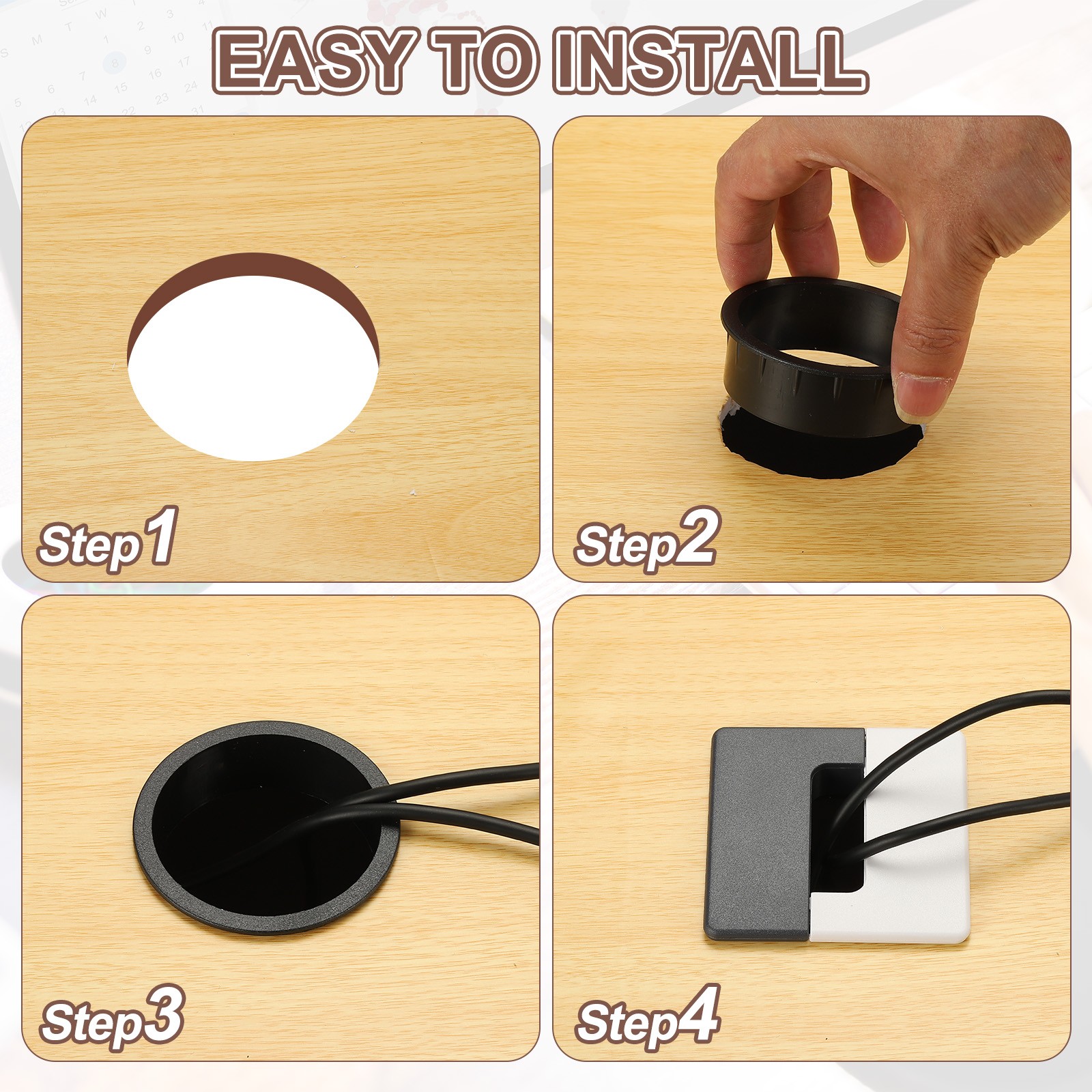 2.4 Inch Desk Grommet, 4Pcs Cable Grommet Hole Cover, Black