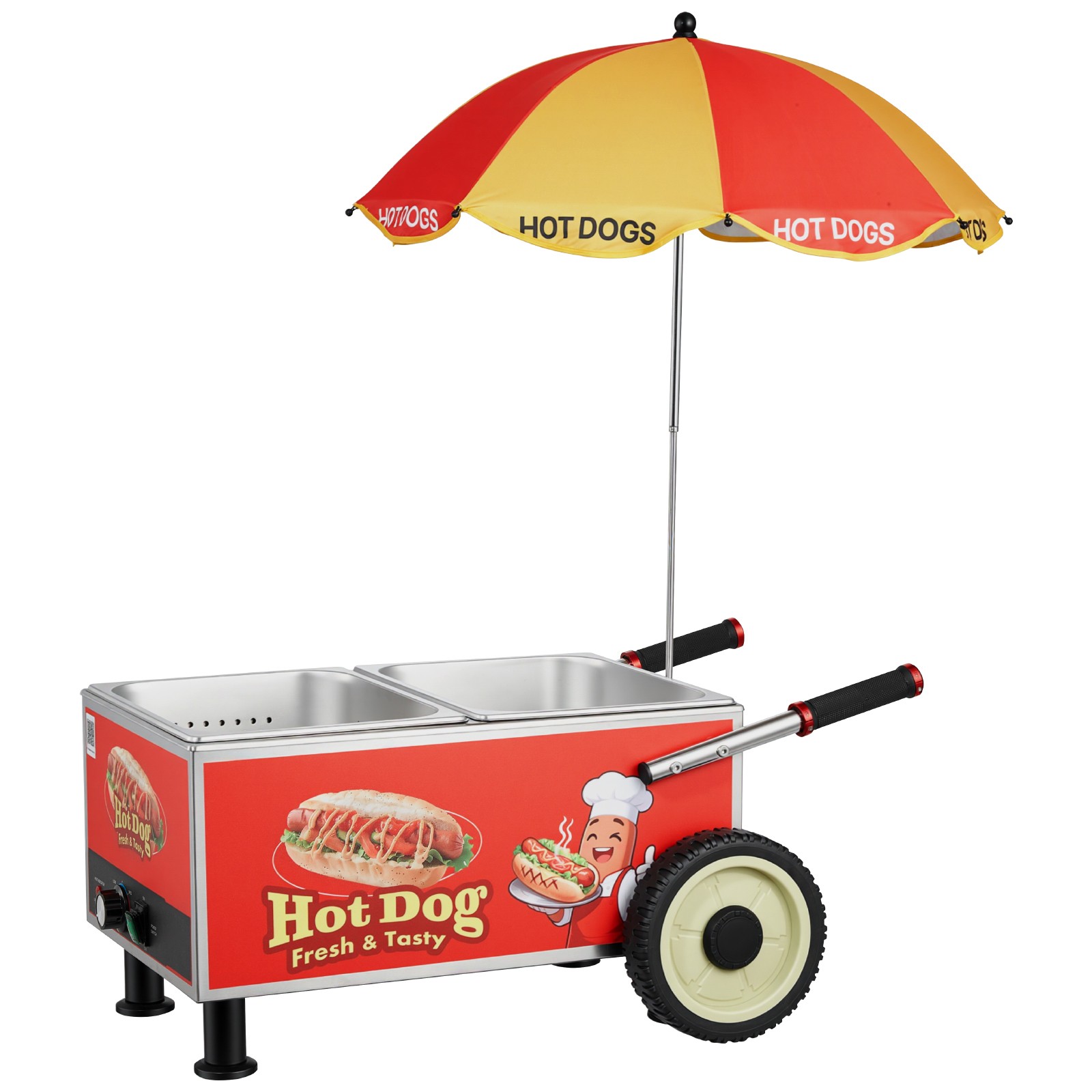 Uimoso Electric Hot Dog Steamer Cart 1200W with Adjustable Temperature 86-203°F