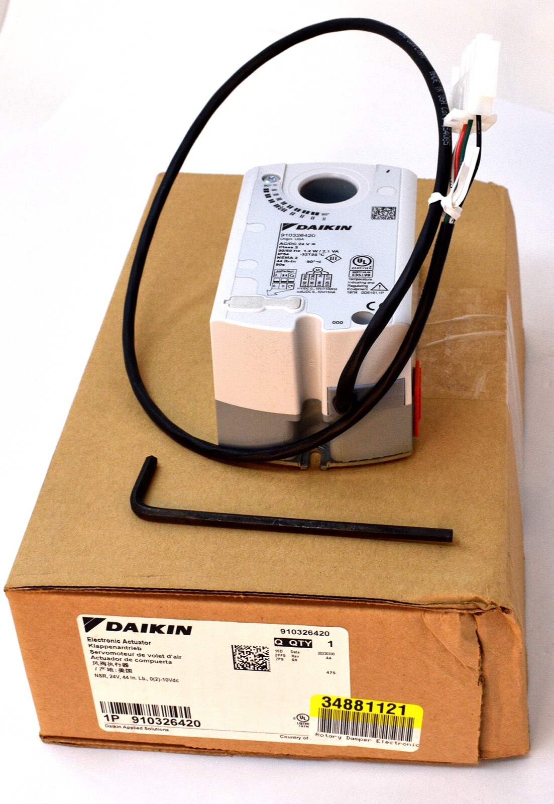 Daikin 910326420 Rotary Damper Electronic Actuator, 24V, NSR, 44 in lbs New