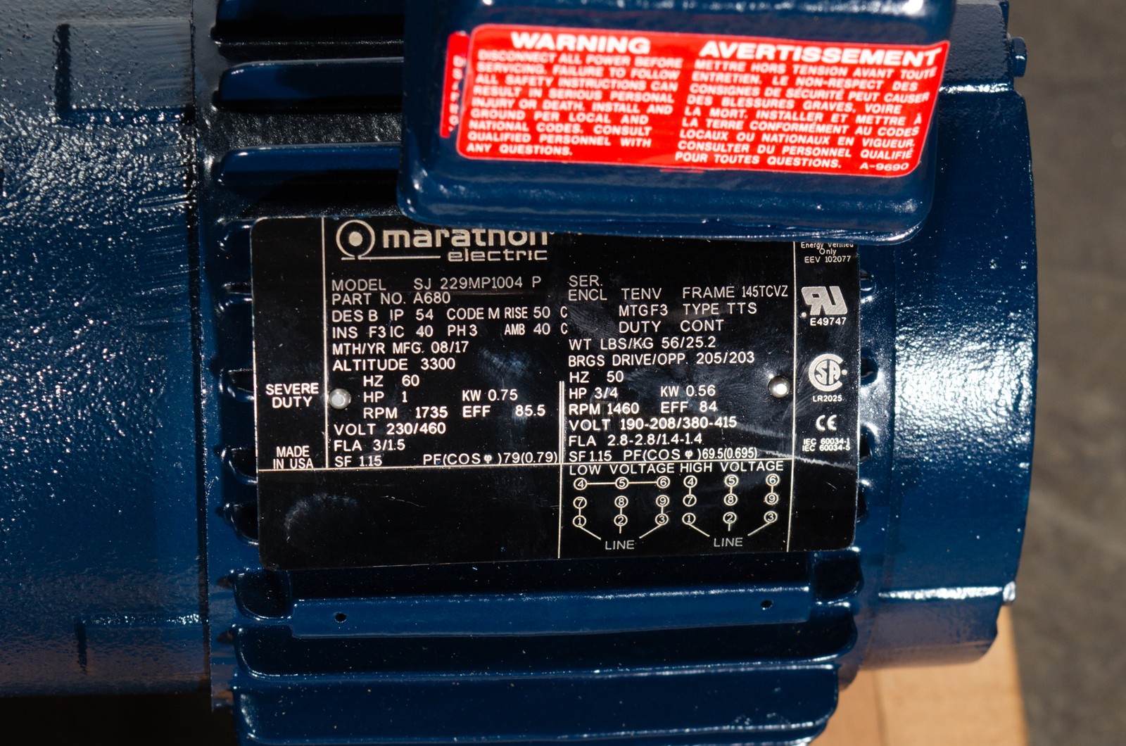 40HP Marathon Blue Max Motor TVA324THFPA8038 230/460V 324TC 3PH – NEW Surplus!