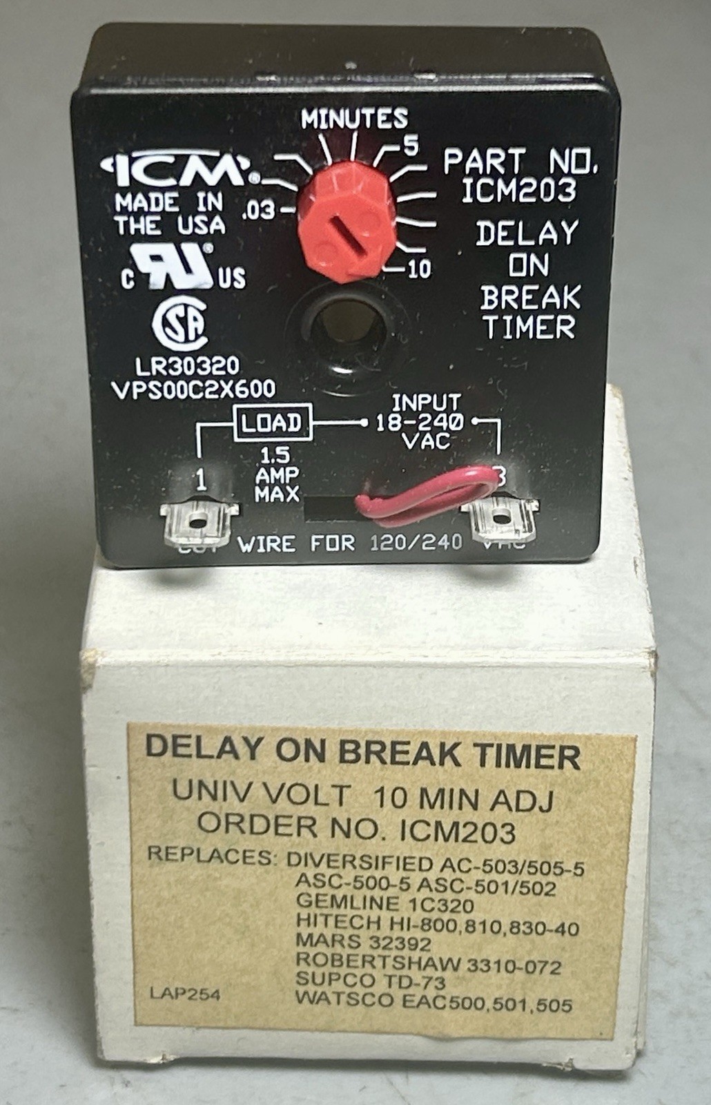ICM Controls ICM203 Delay on Break Timer, .03-10 Minute Adjustable,18-240 VAC