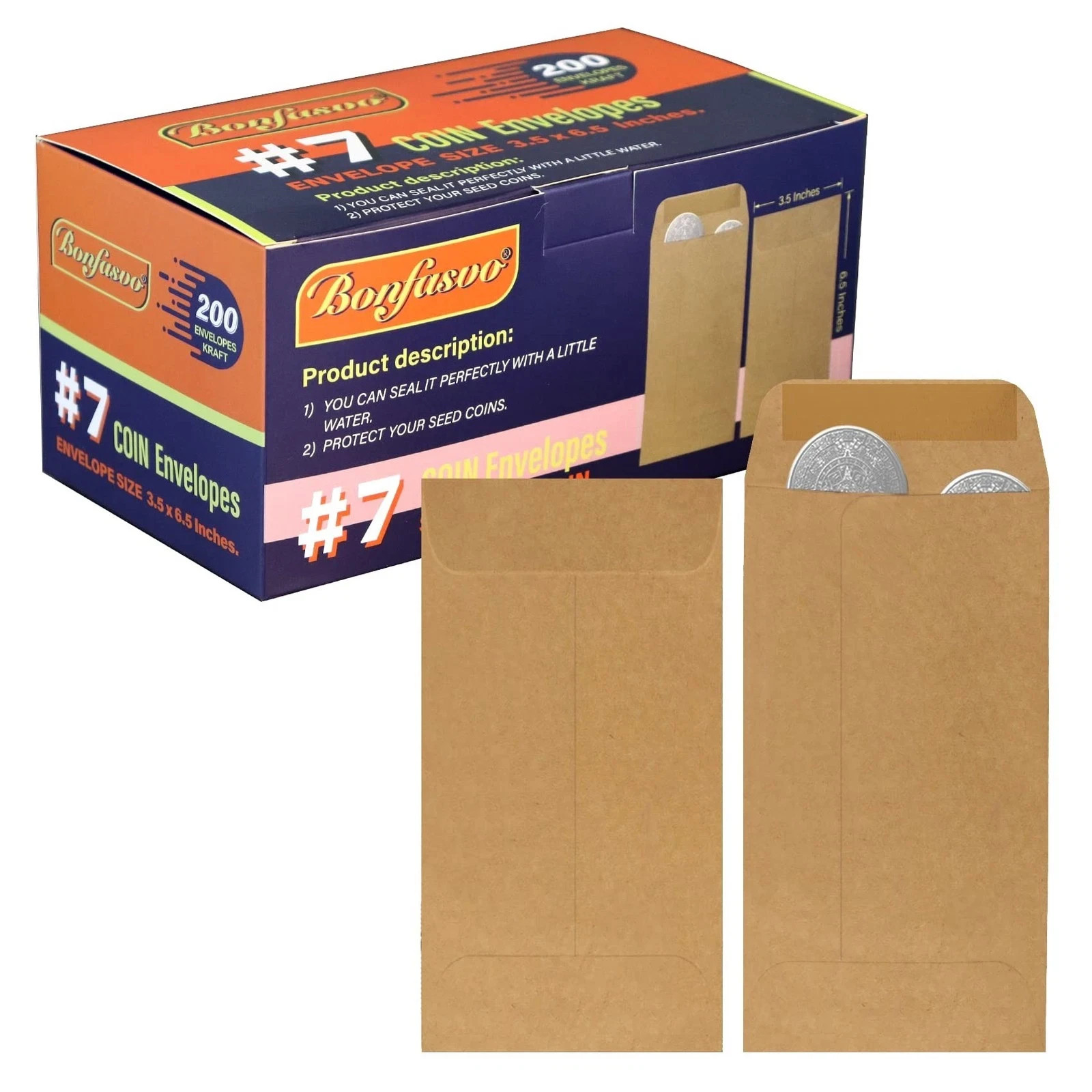 200 Pack #7 Kraft coin envelope 3.5 x 6.5 inches Kraft Envelopes Classic Smal…