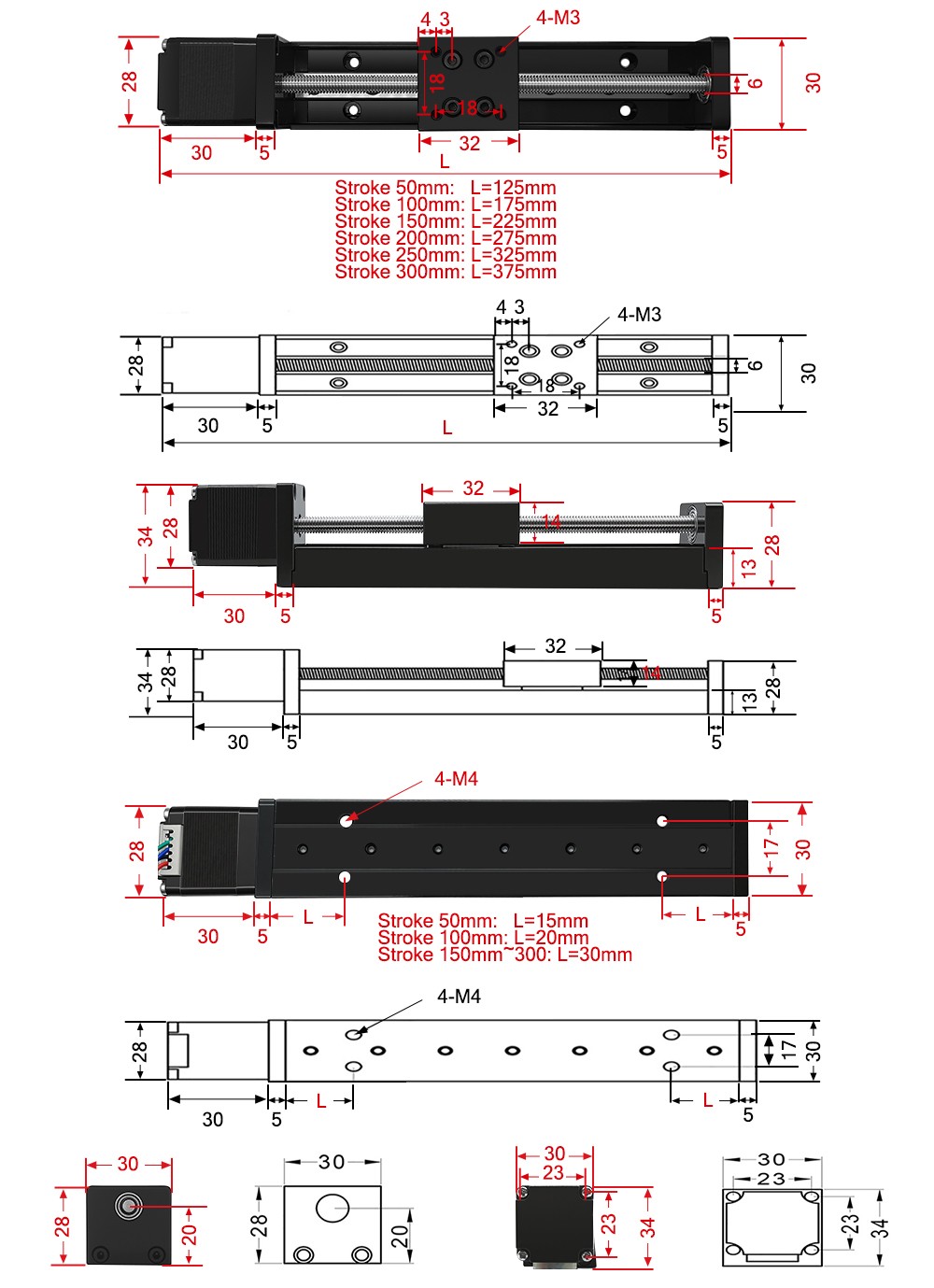 50-300mm Mini CNC Slide Table T-type lead screw 1mm Pitch 28mm stepper Motor Kit