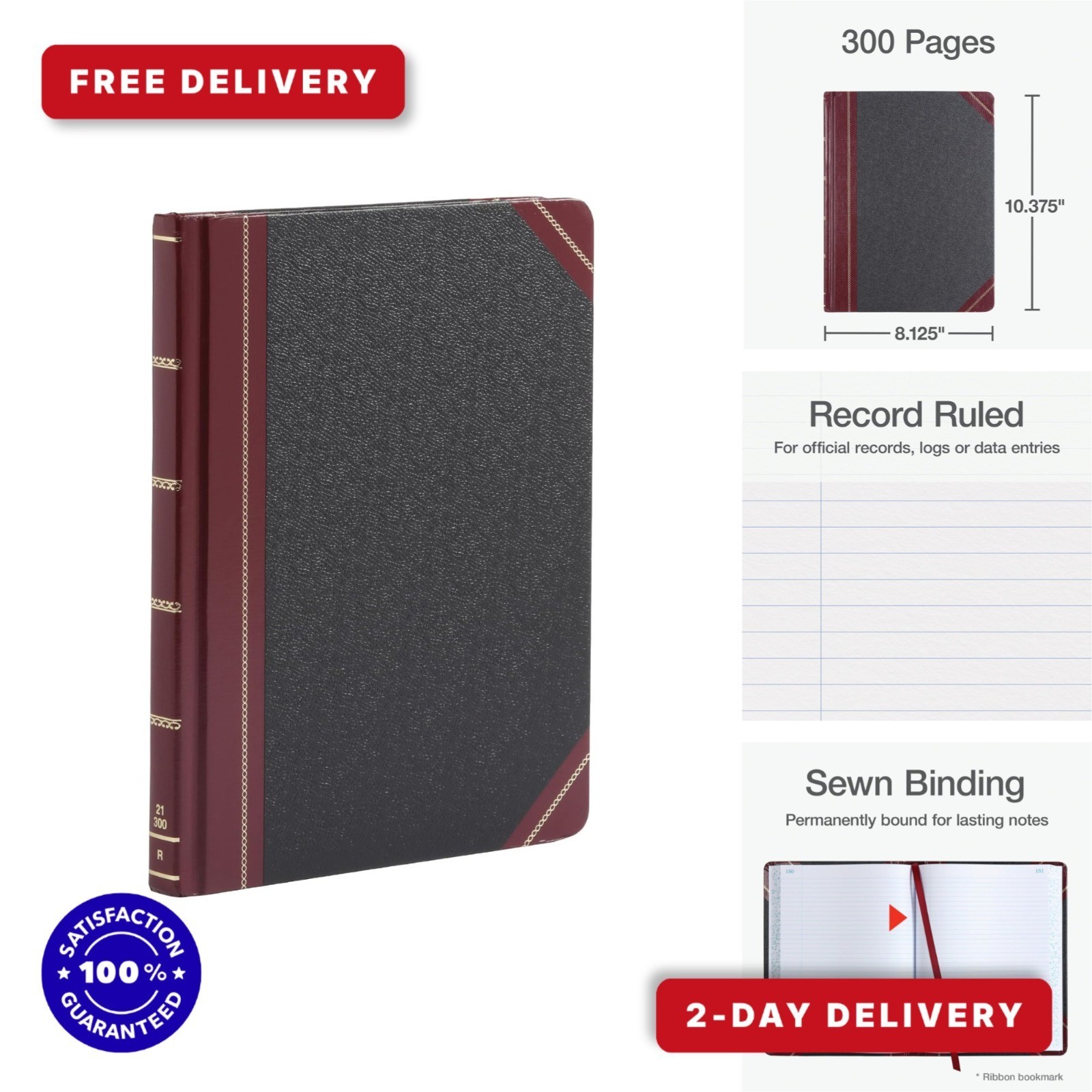 Boorum & Pease 21300R Columnar Book – 300 Pages, Waterproof, Black