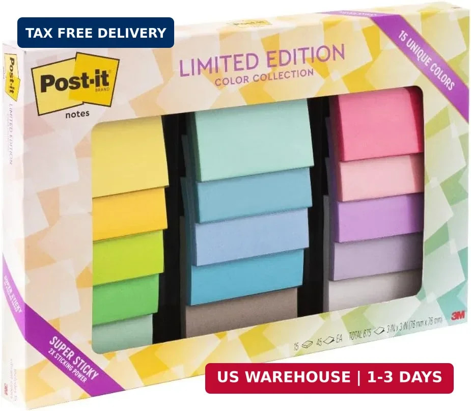 Post-it Super Sticky Notes, 15 Sticky Notes Pads, 3 x 3 in., School Supplies and