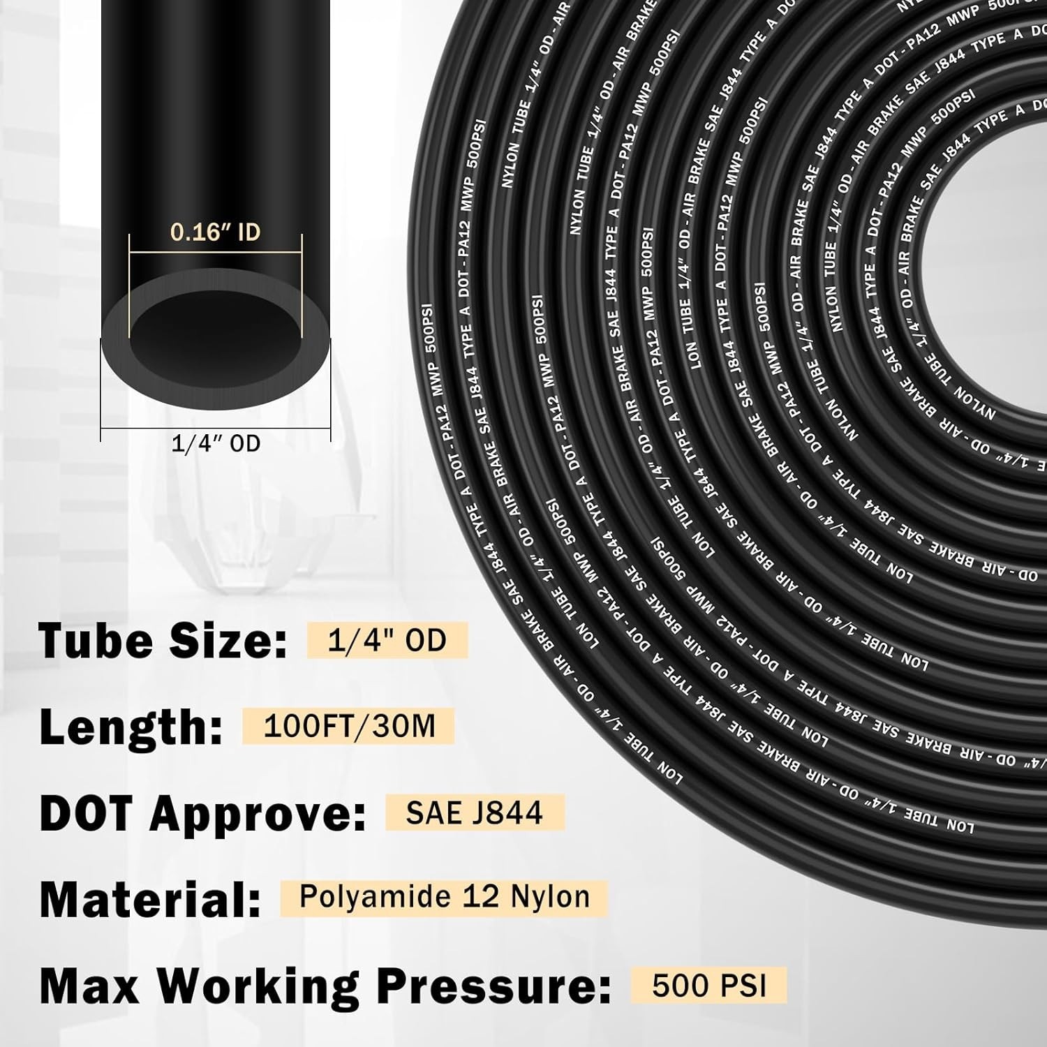 CheeMuii 100 FT 1/4″ DOT Air Line w 34 Pcs Brass DOT Air Line Fittings Kit 30.5m