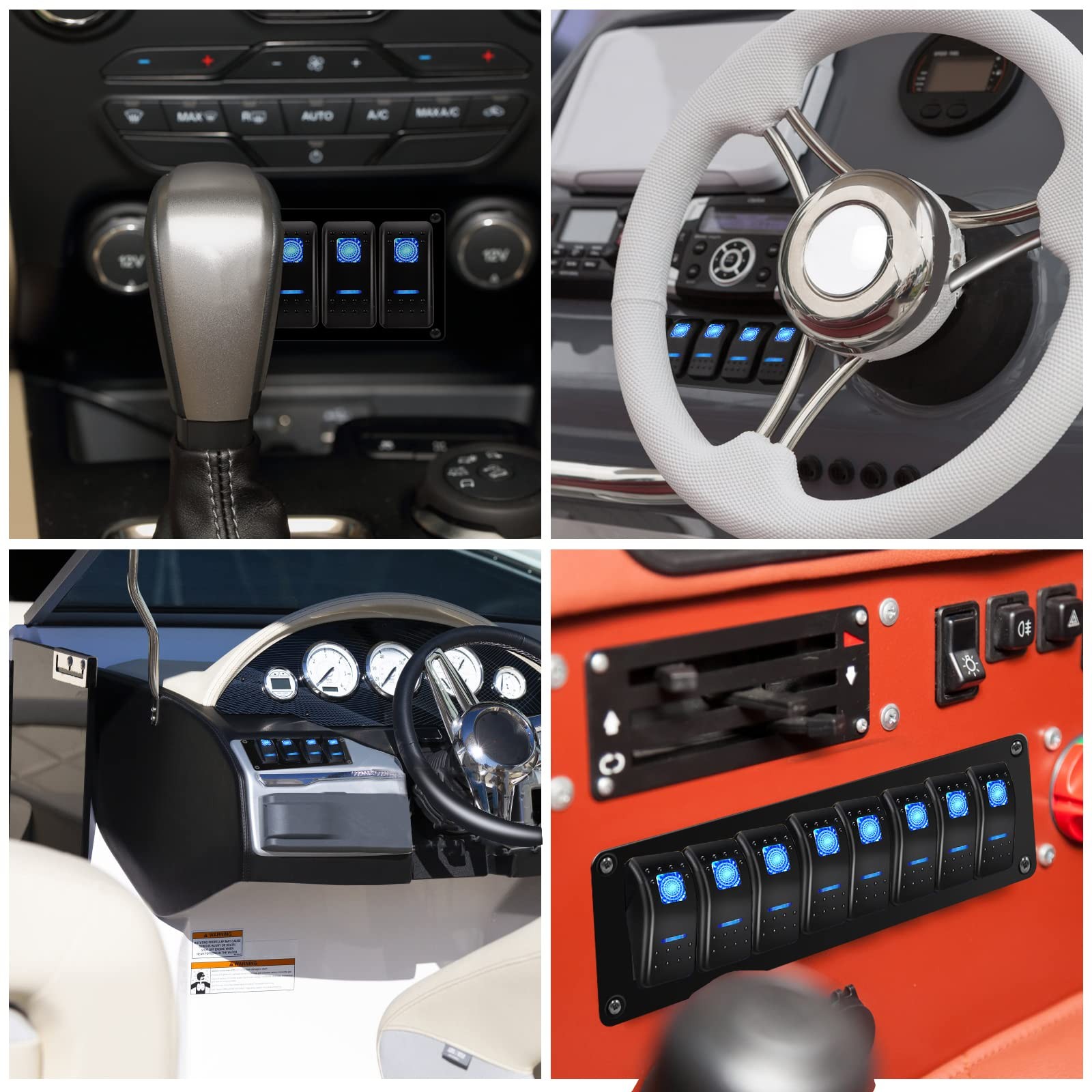 Switch Panel 4 Gang Rocker Toggle Aluminum Housing Bracket Car Truck Marine