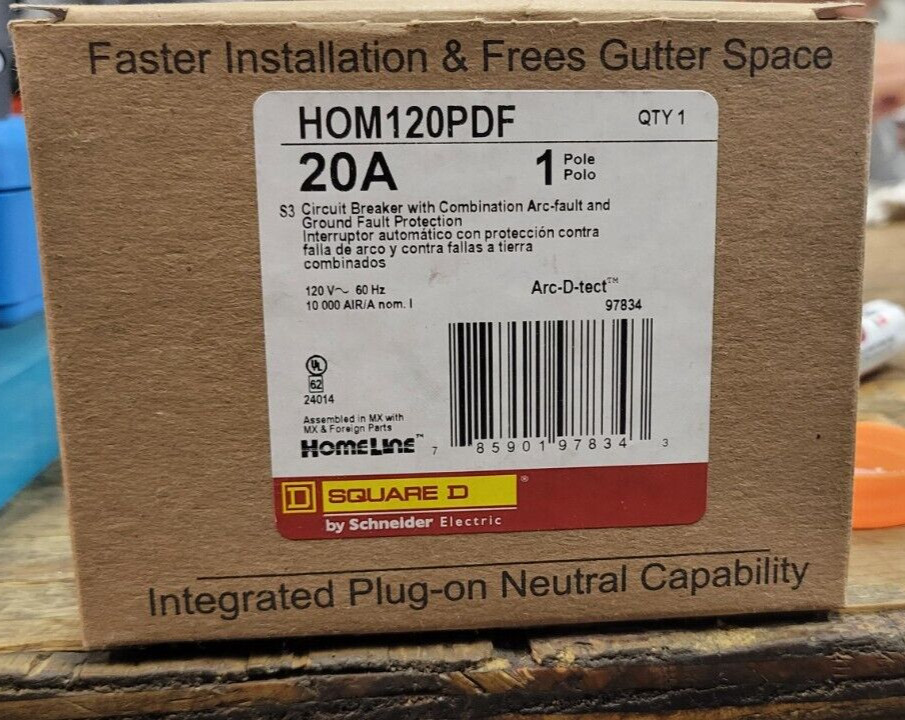 New Square D Homeline HOM120PDF 20 Amp 1 Pole 120V Ground Fault Circuit Breaker