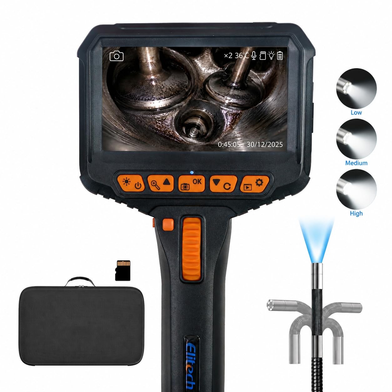 Elitech Articulating Borescope with Light, 6mm/0.24in Inspection Camera