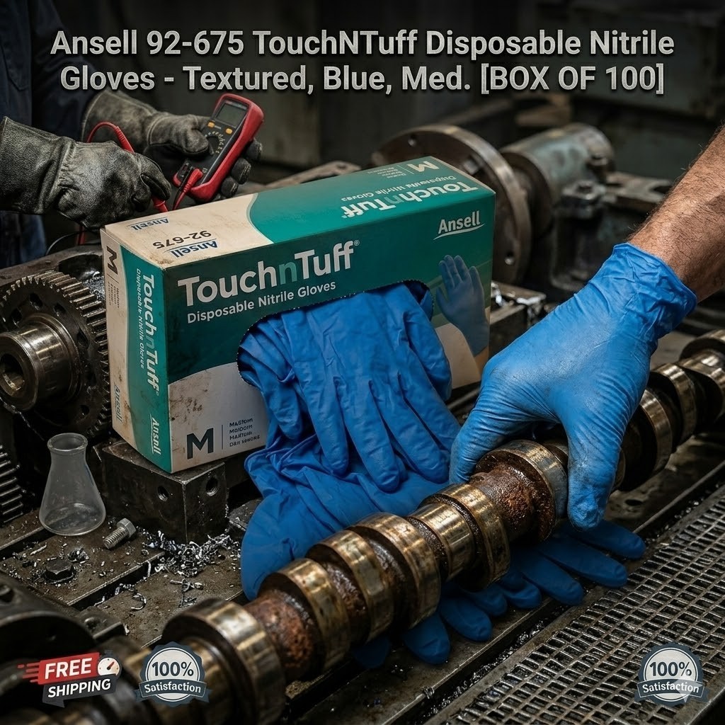 Ansell 92-675 TouchNTuff Nitrile Gloves Blue Textured Size M Box of 100 Protecti