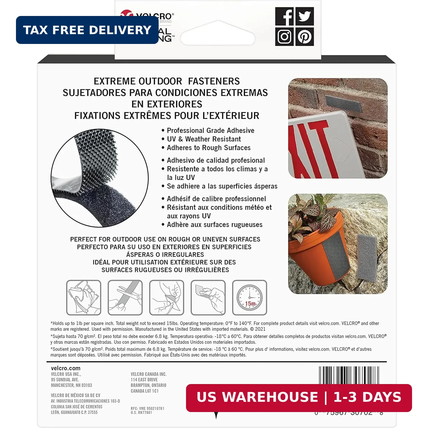 VELCRO Brand Extreme Outdoor Mounting Tape | 20Ft x 1 In, Holds 15 lbs | Strong