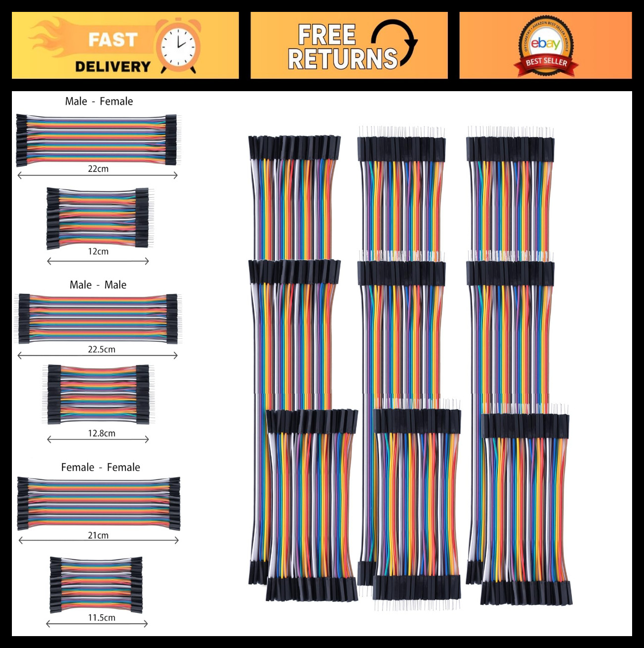 360pcs Breadboard Jumper Wires Kit – 10cm/20cm/30cm Male/Female/Male Cables for