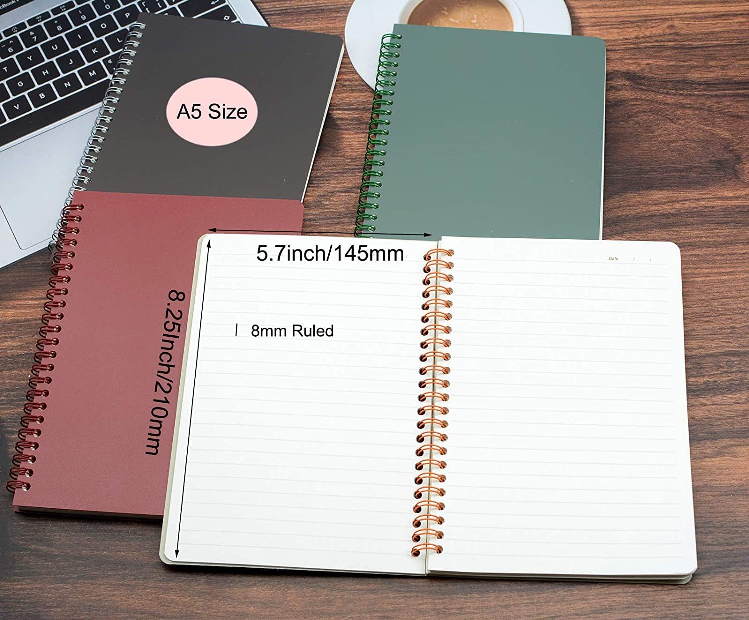 YIKANGHENG 4 Pcs A5 Size Spiral Notebook, 4 Color 8.3 Inch x 5.9 ruled, dark