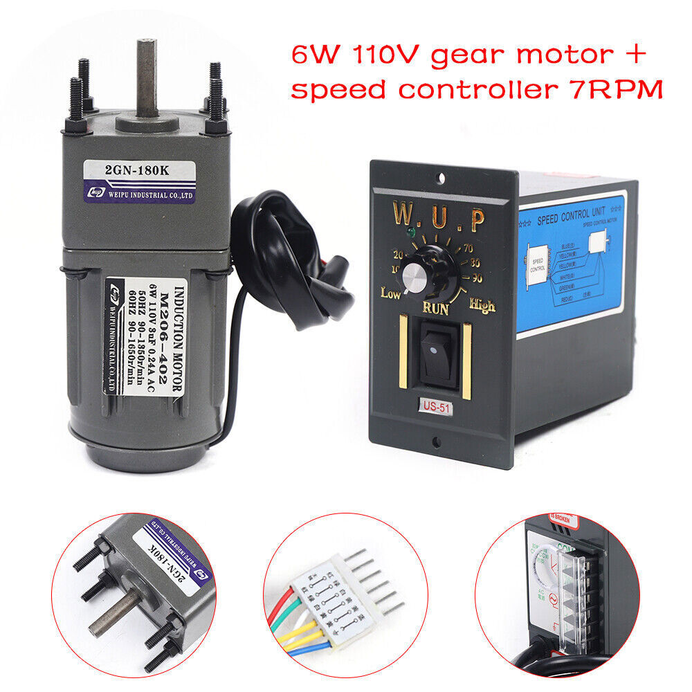 AC 110V Gear Motor Electric Motor Variable Speed Controller 180K 7.5RPM 6W Heavy