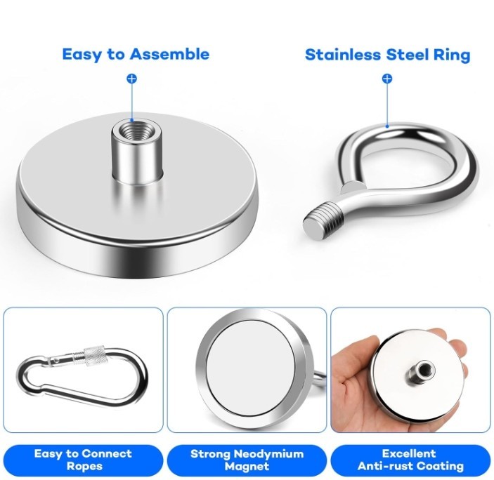 Fishing Magnets strong super neodymium Rare Earth large 300 lbs with Eyebolt 1.9