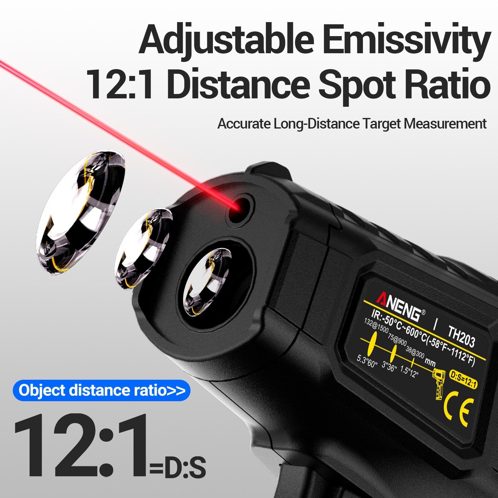 ANENG Infrared Thermometer Digital Laser Temperature Gun 12:1 IR Heat Meter Test