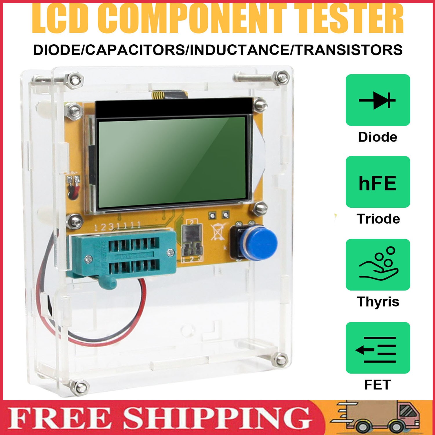 Digital LCD Component Tester Transistor Diode Capacitor Inductor Resistor Meter.
