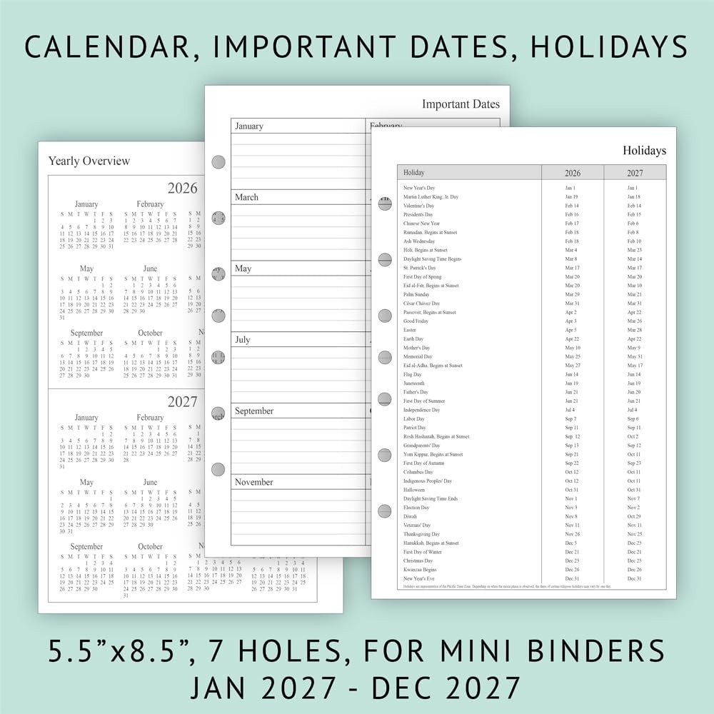 2027 Weekly & Monthly Planner Refill, 5-1/2″ x 8-1/2″, Jan 2027 to Dec 2027, …