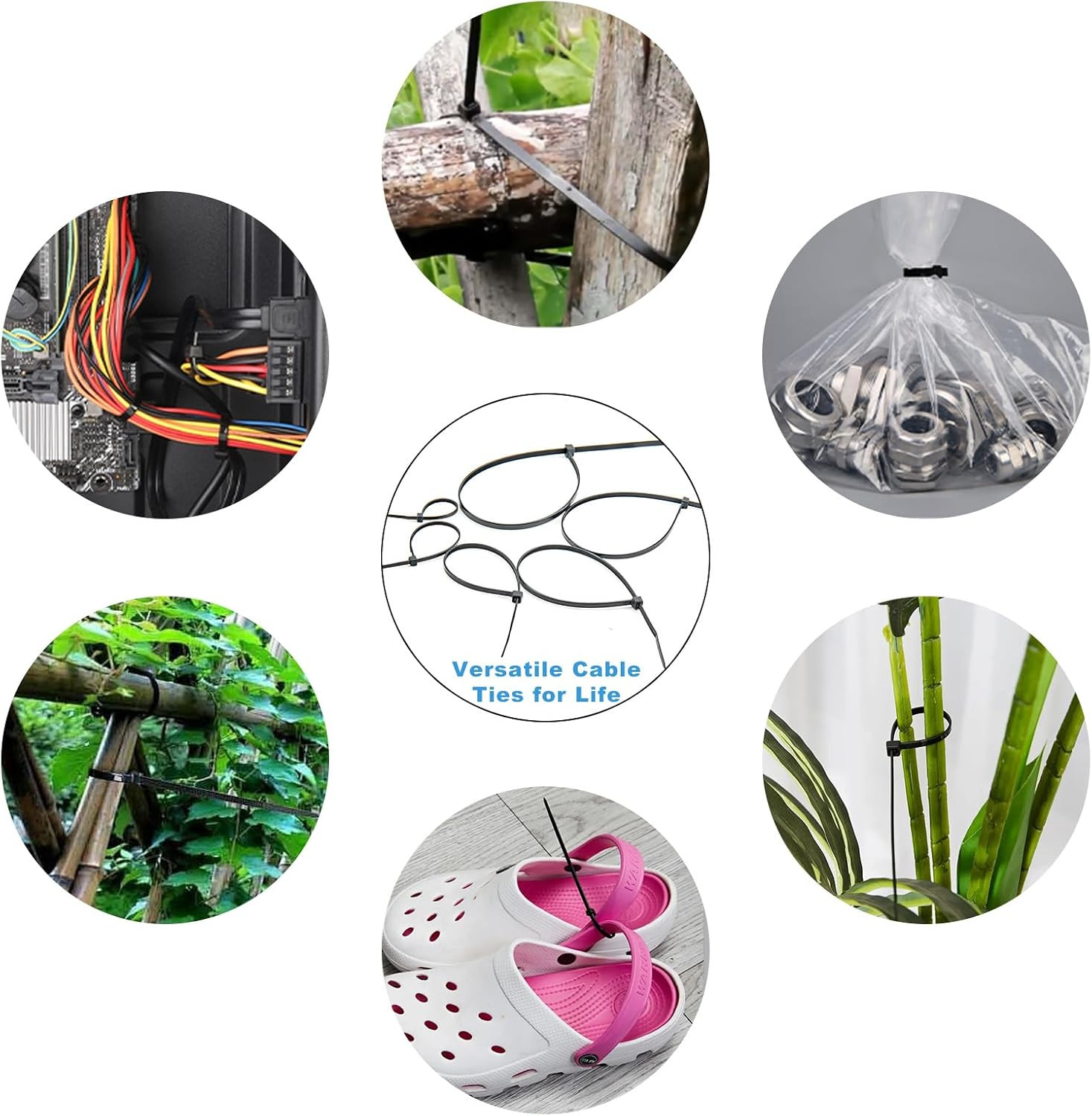 Zip Ties Assorted Sizes(14+12+10+8+6+4 Inch), 900 Pcs Black Zip Ties for Home, O