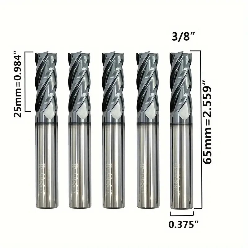 5 PCS 3/8″ 4 FLUTE CARBIDE END MILL – REGULAR LENGTH – TiALN COATED USA