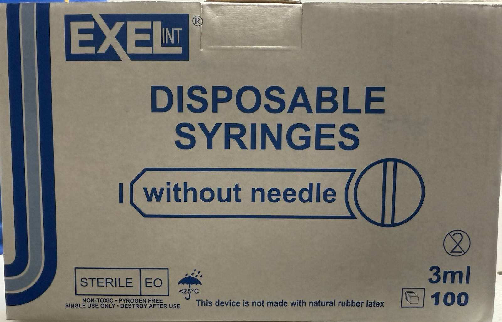 Exel 3ml (3cc) Luer Lock Syringe, 100/Box, 26200