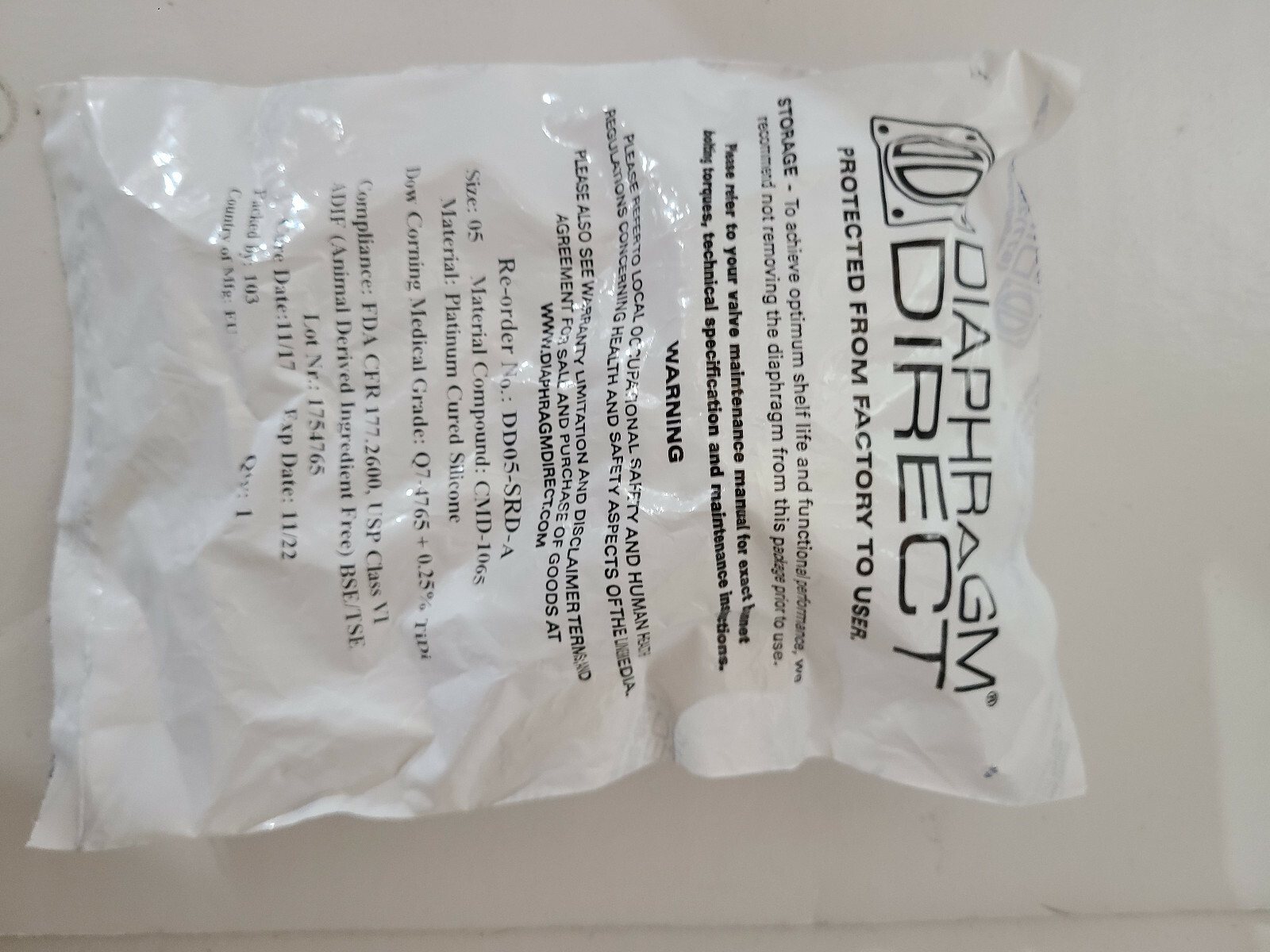 Diaphragm Direct – DD05-SRD-A – Medical Grade Silicone Diaphragm – FREE SHIPPING