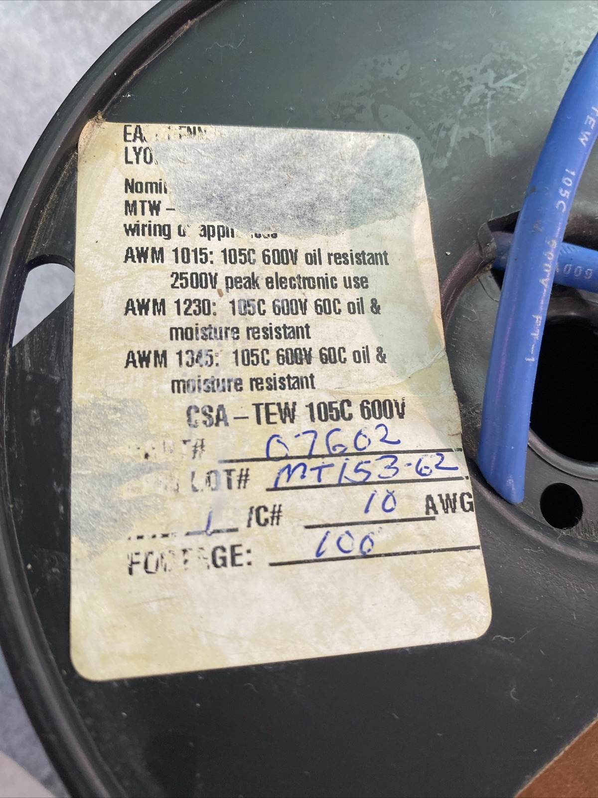 10AWG 600V MACHINE TOOL WIRE 100Ft P/N: 07602 Oil/Moisture Resistant