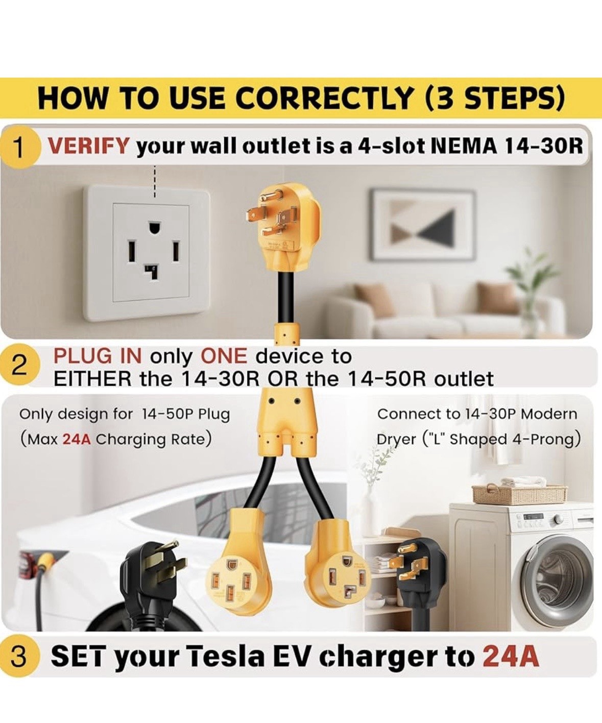 MECMO Dryer Outlet To EV Charger Adapter, NEMA 14-30P to 14-50R & 14-30R Adapter