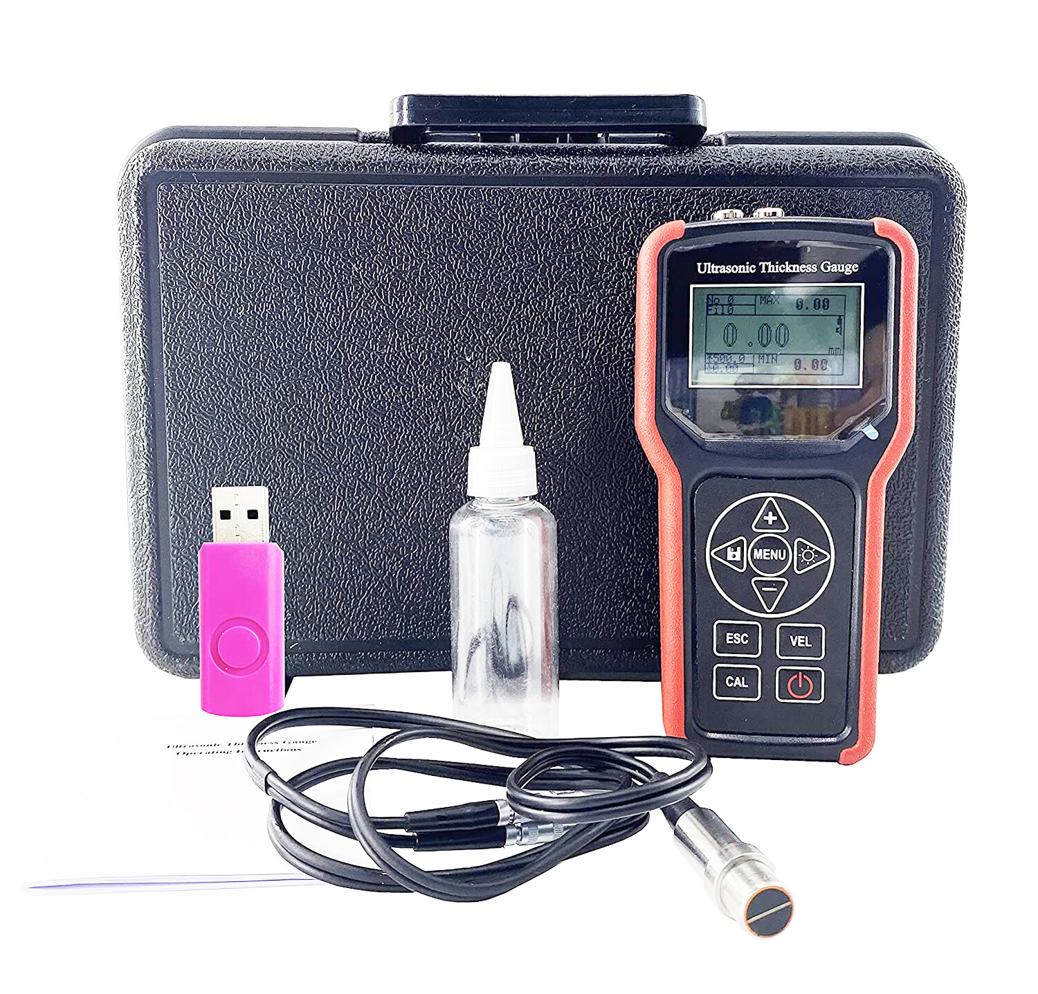 Ultrasonic Thickness Gauge Tester for Metal Plastic Glass 0.03 to 15.74 Inch