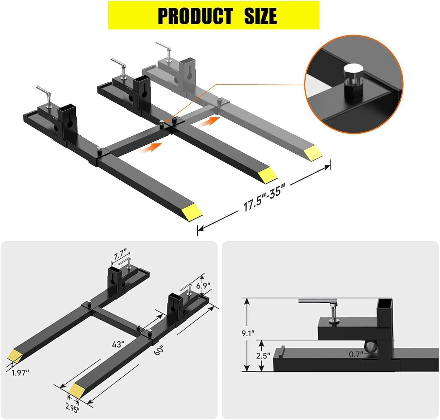 Garveelife Pallet Forks 60 in 4000 LBS Max, Clamp on Tractor Bucket Forks with A