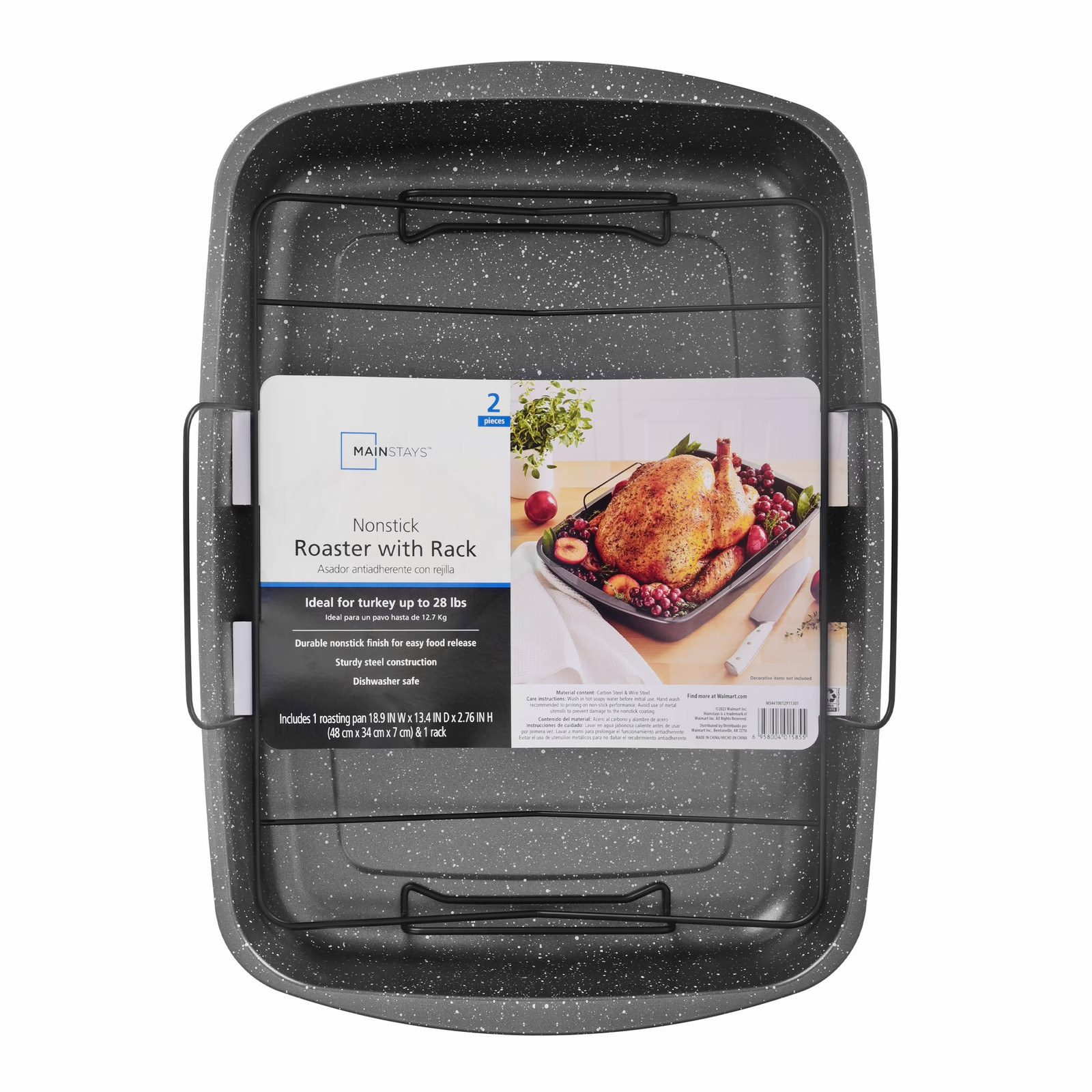 0.5mm Carbon Steel Roaster, 18.9″ Rectangle Speckled Grey Non-Stick Pan with