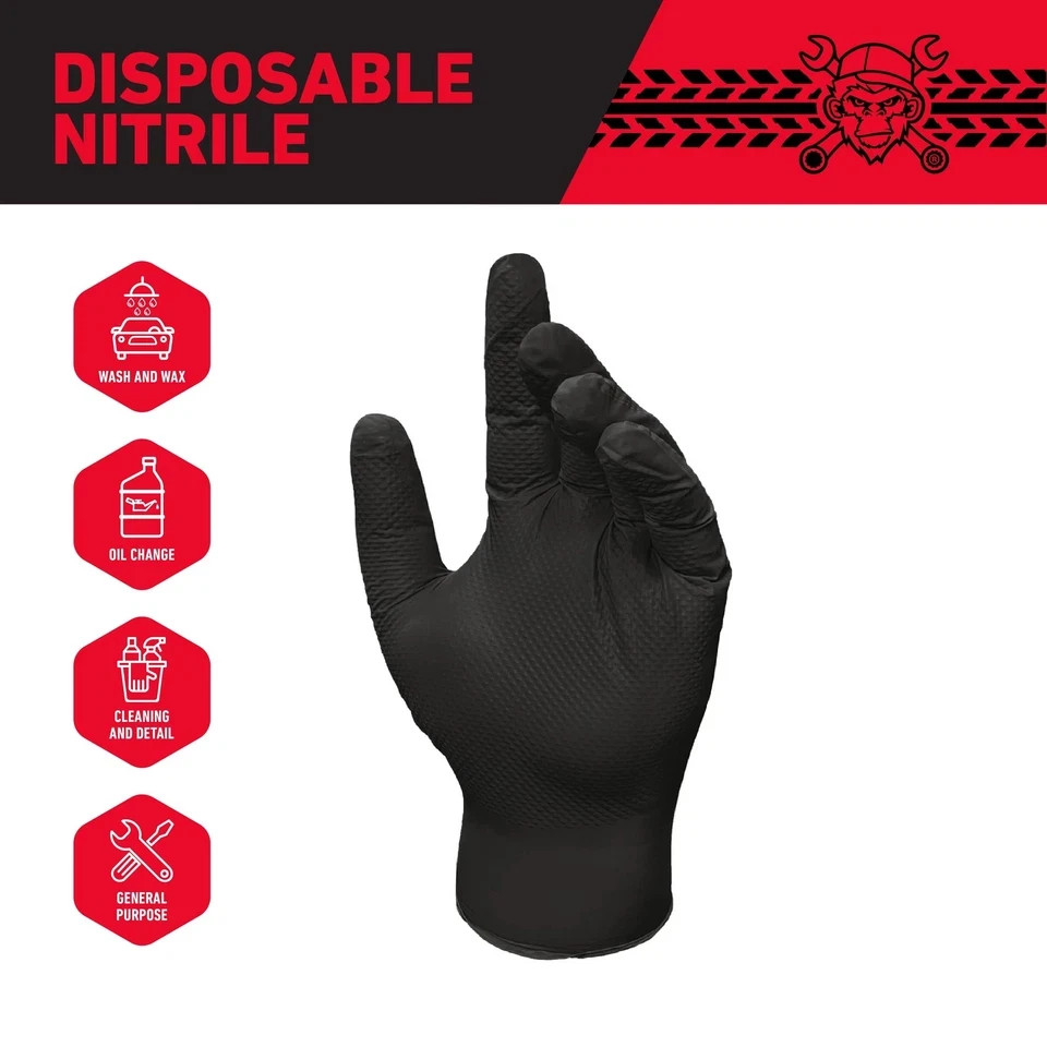 Grease Monkey Nitrile Disposable Gloves Latex Free Touchscreen Black Large 50