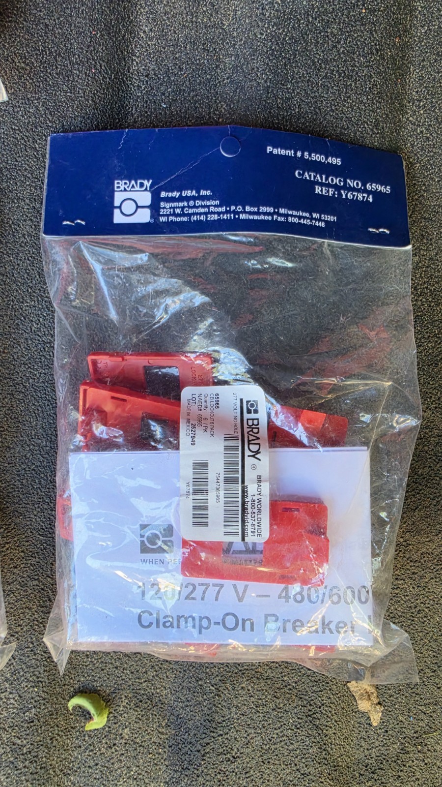 Brady 65965 Clamp-On Breaker Lockout, Single Pole, 277V AC , 6 Per Pkg. New