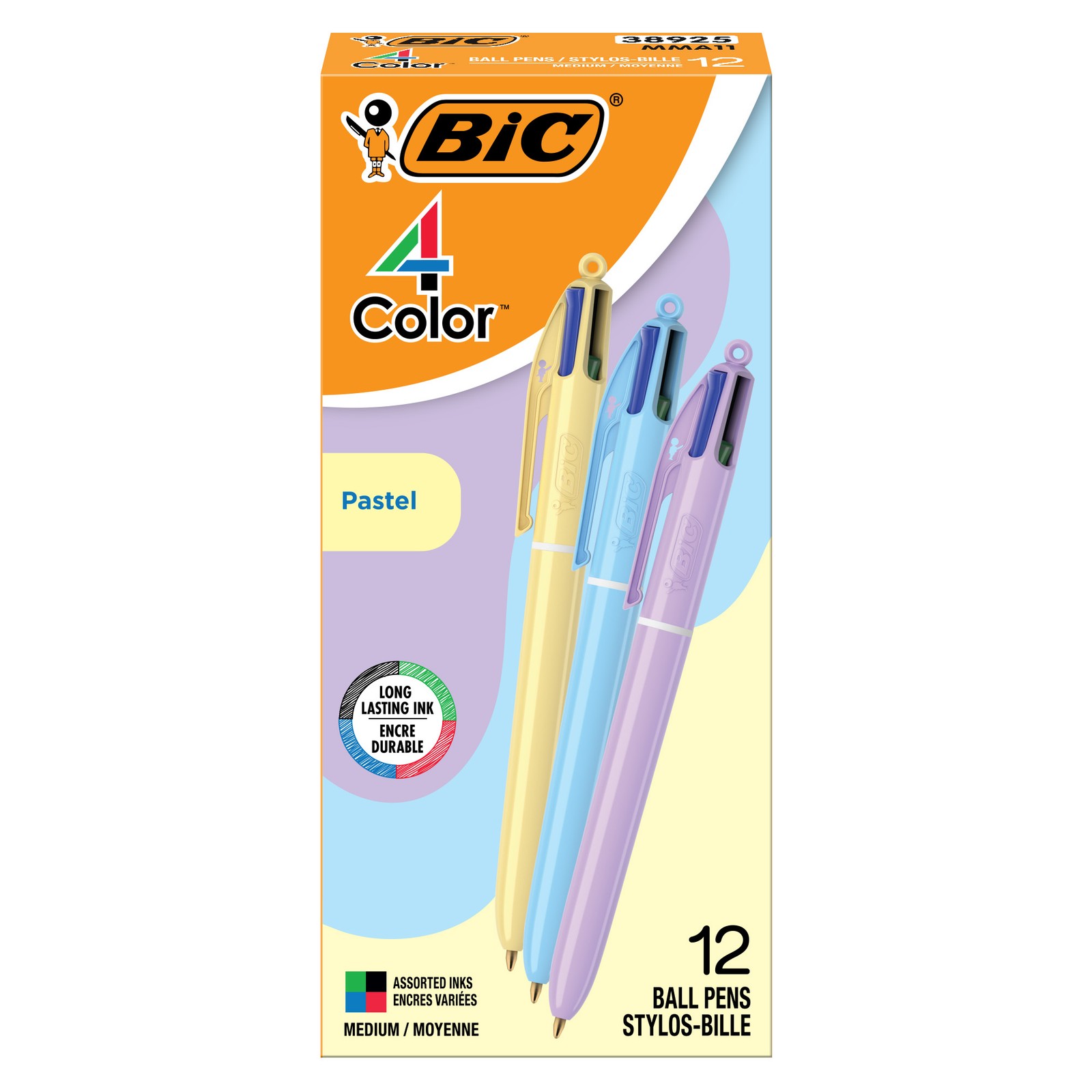 BIC 4 Color Pastel Ballpoint Pens Medium Point (1.0 mm), Pack of 12