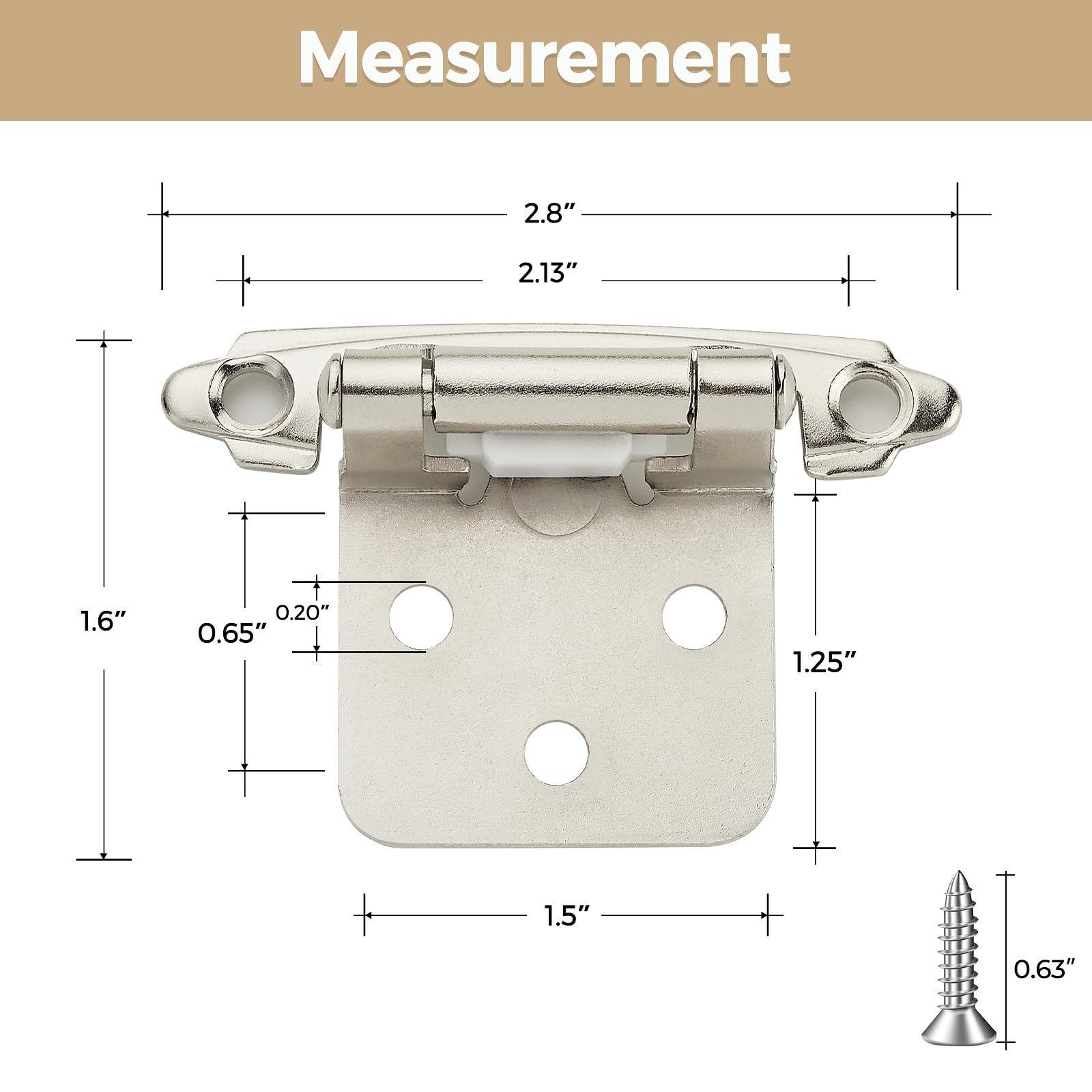 20 Pack 10 Pair Brushed Nickel Cabinet Hinges, 1/2″ Overlay Kitchen Hinges | …