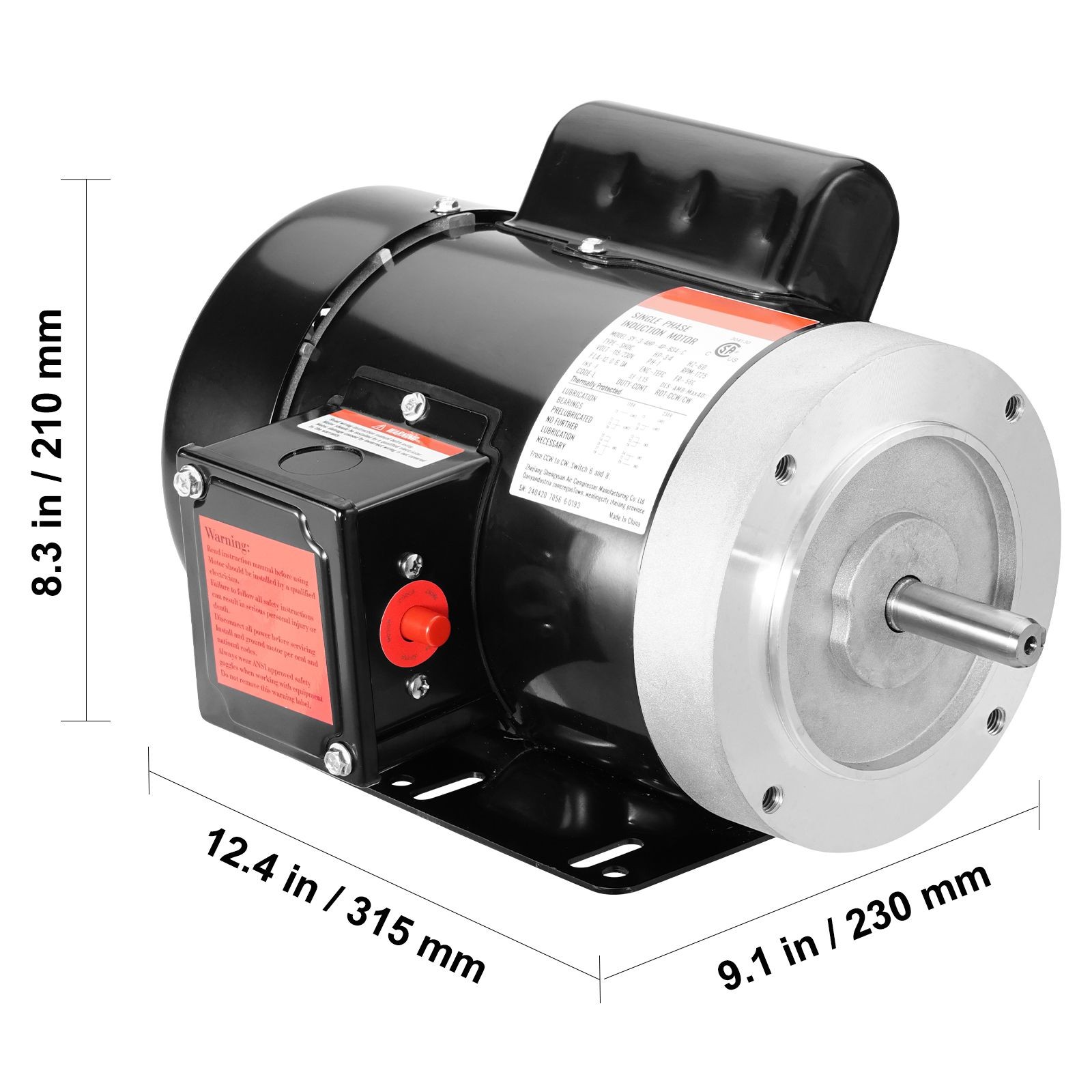 0.75HP Electric Motor 1725 rpm,AC 115V/230V,56C Frame,Air Compressor Motor