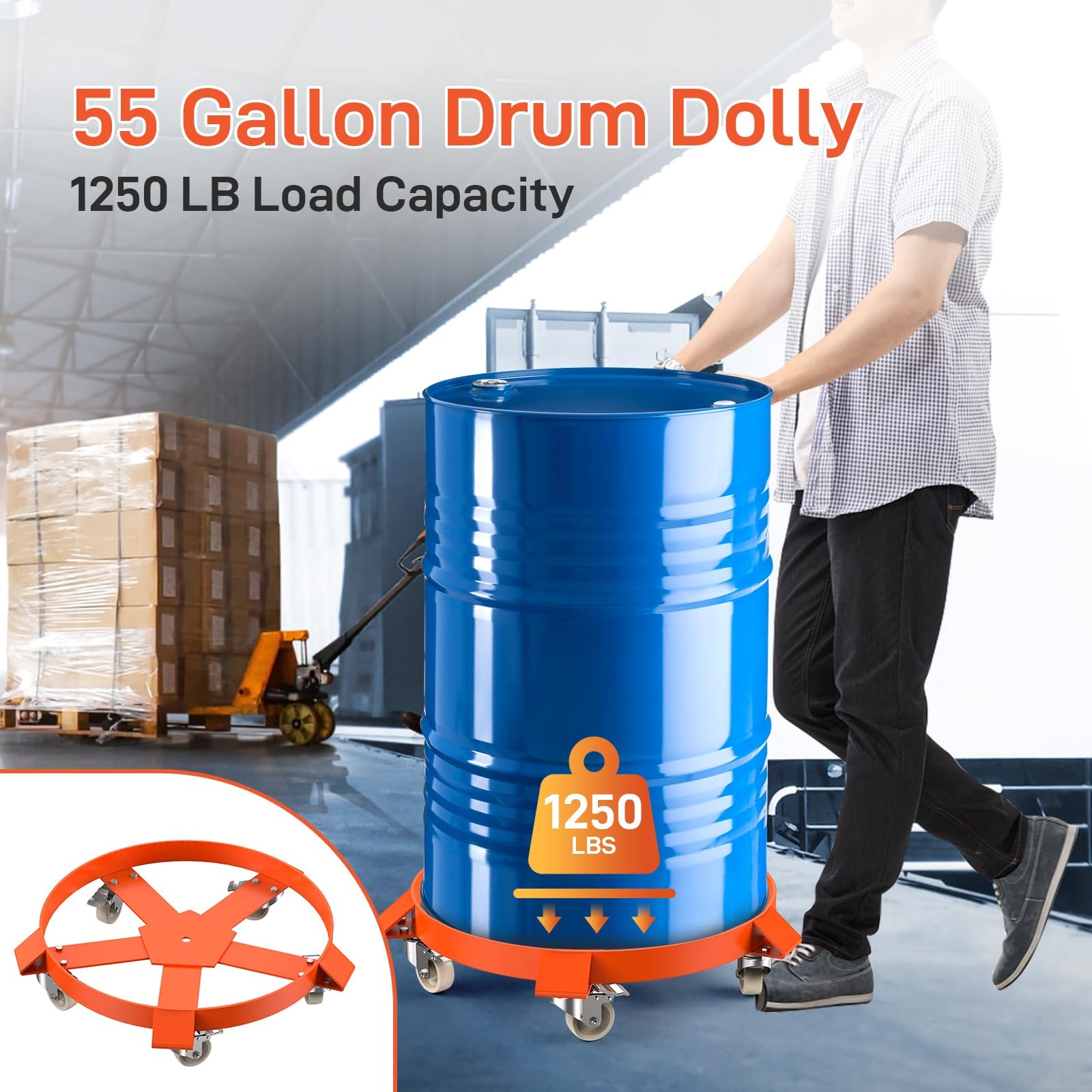1/2 Pack 55 Gallon Drum Dolly Cart ,Heavy Duty Barrel Dolly Cart w/ Steel Frame