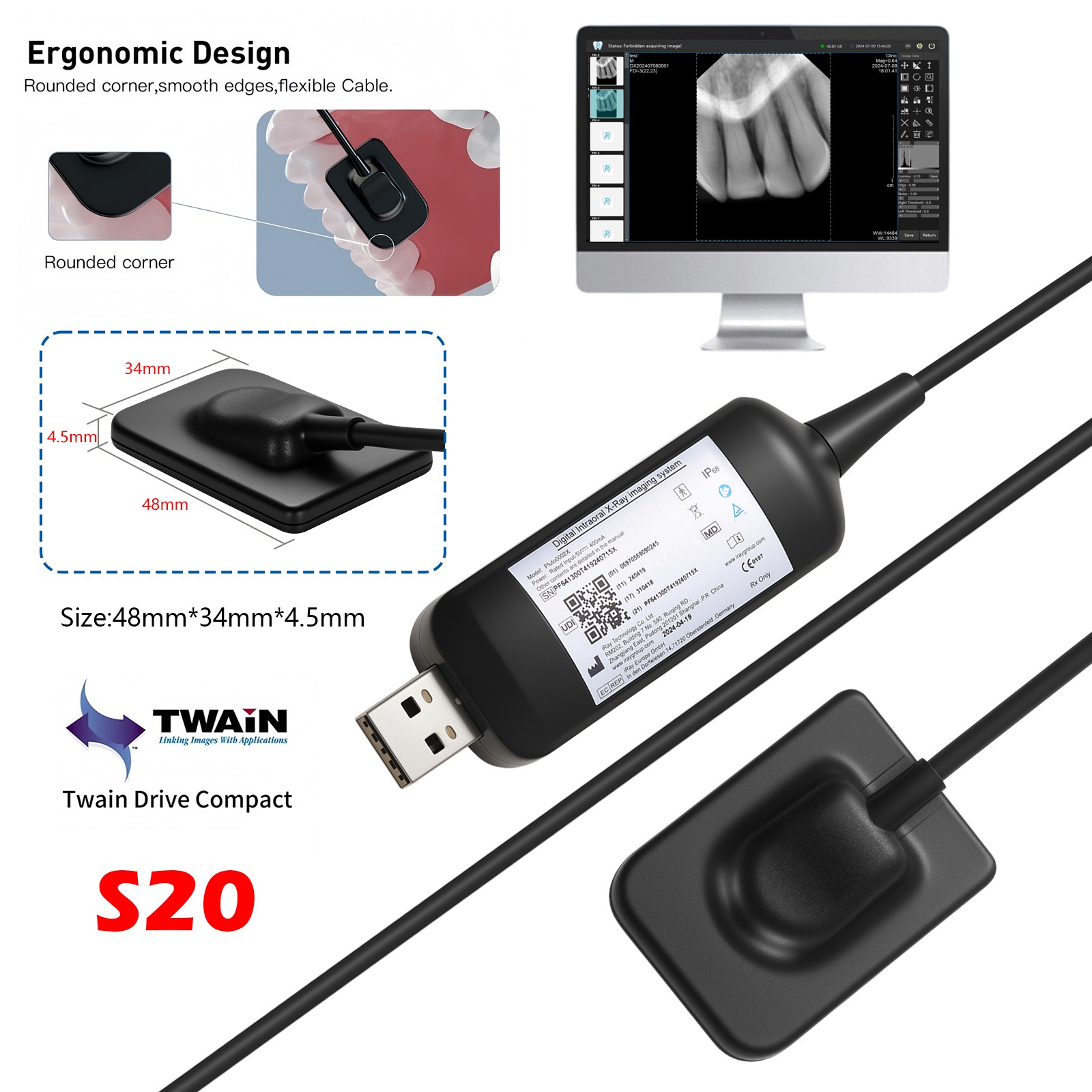 Dental X-Ray Holder Digital Xray Sensor Imaging System 2.0 Size Sensor Holder