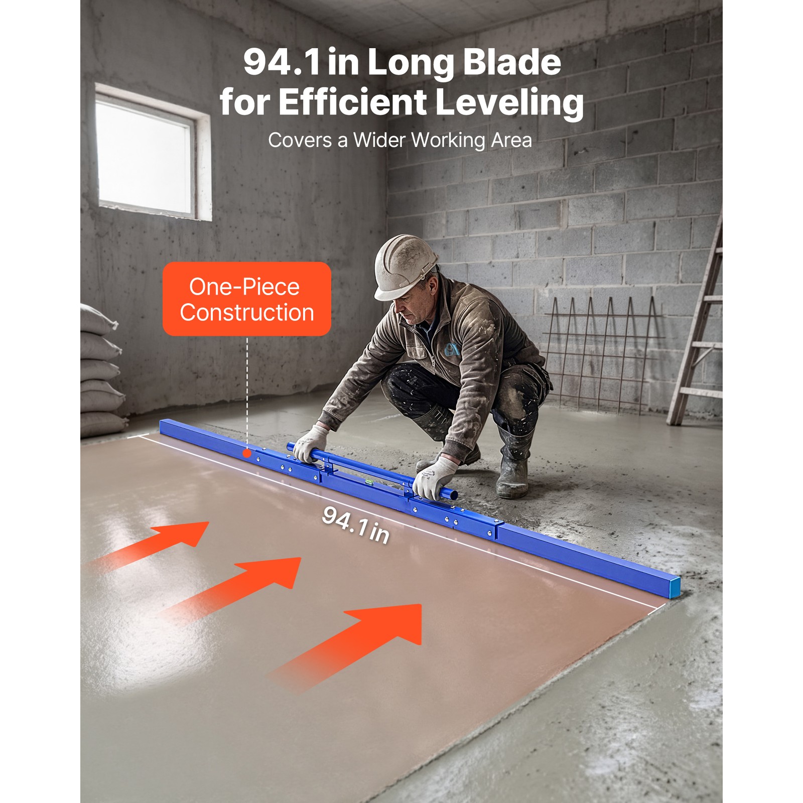 Uimoso 96-Inch Manual Concrete Screed Board, Aluminum Alloy, Blue Finish