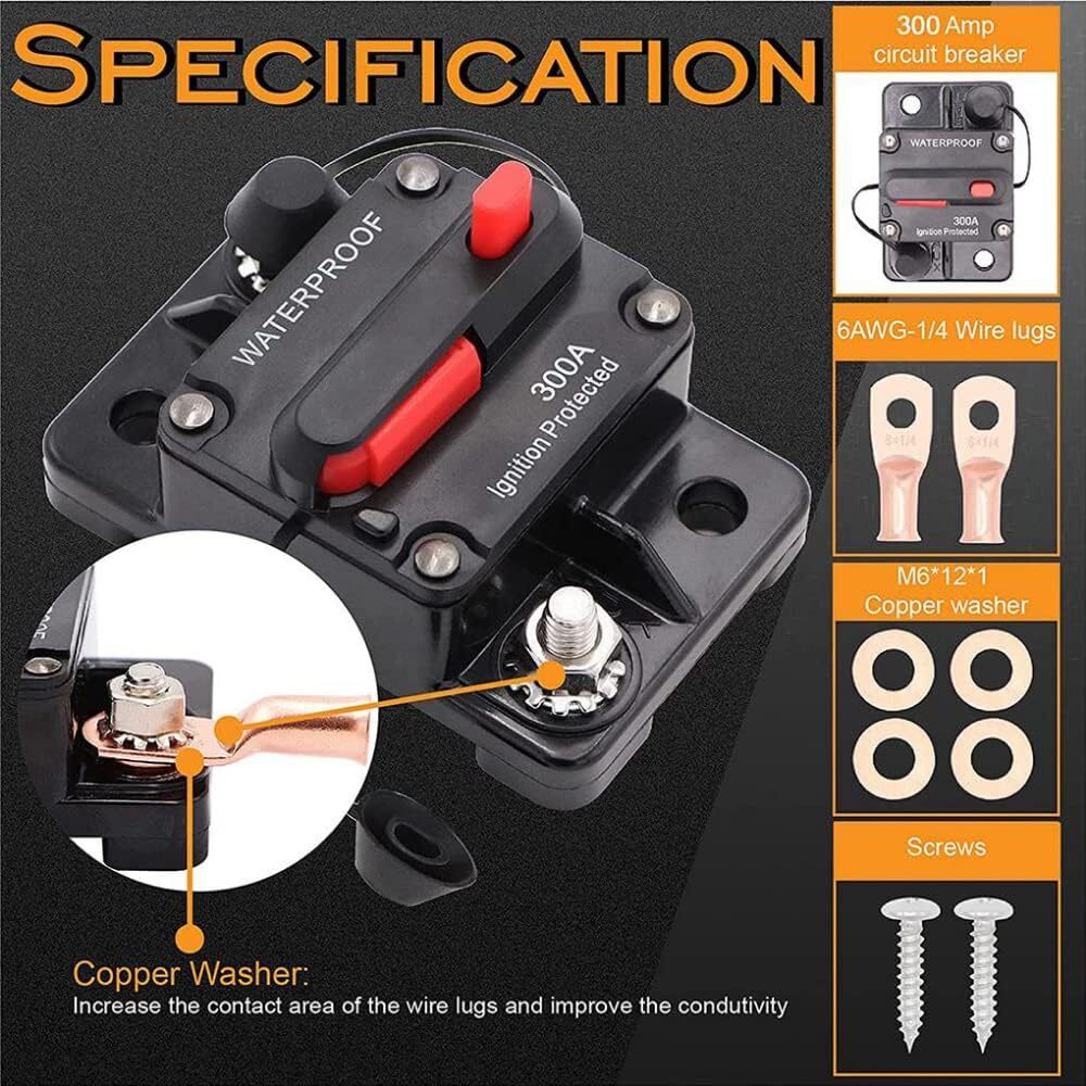 Waterproof Car Circuit Breaker Fuse Reset 30-300 Amp 12V-48V DC Car Boat Auto